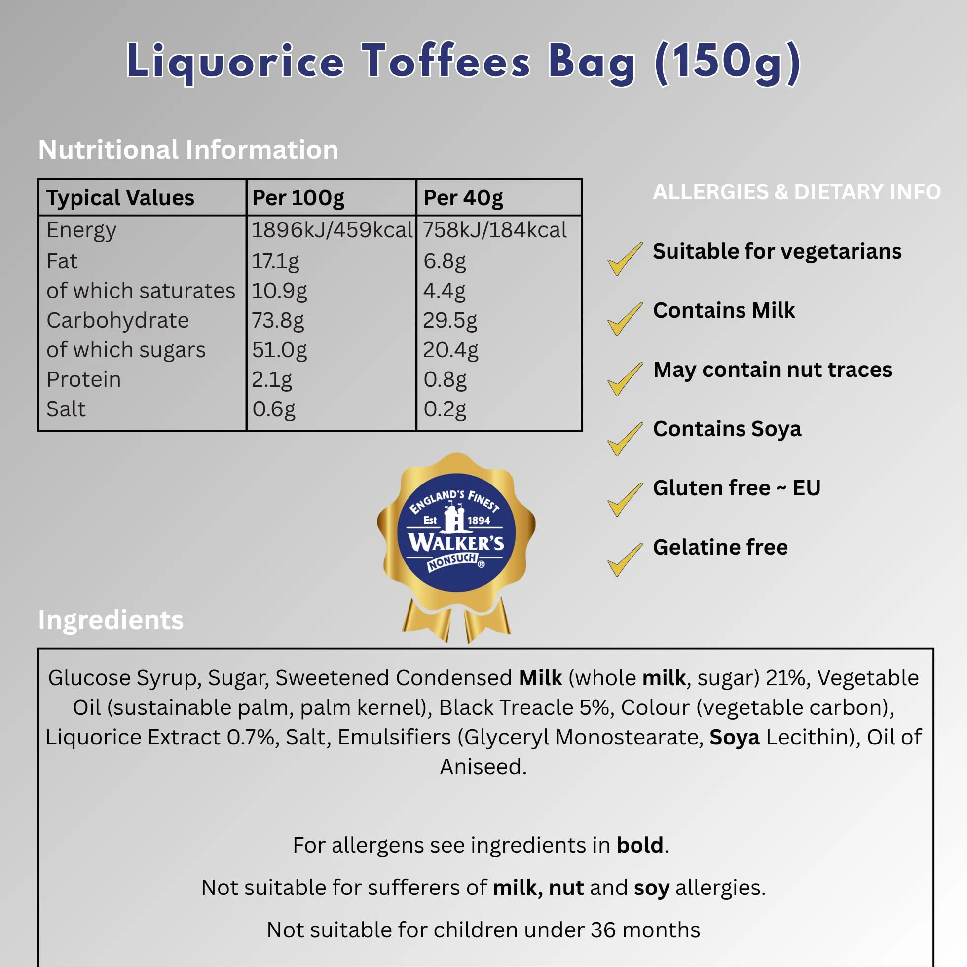 Walkers Nonsuch Liquorice Toffees 150 g