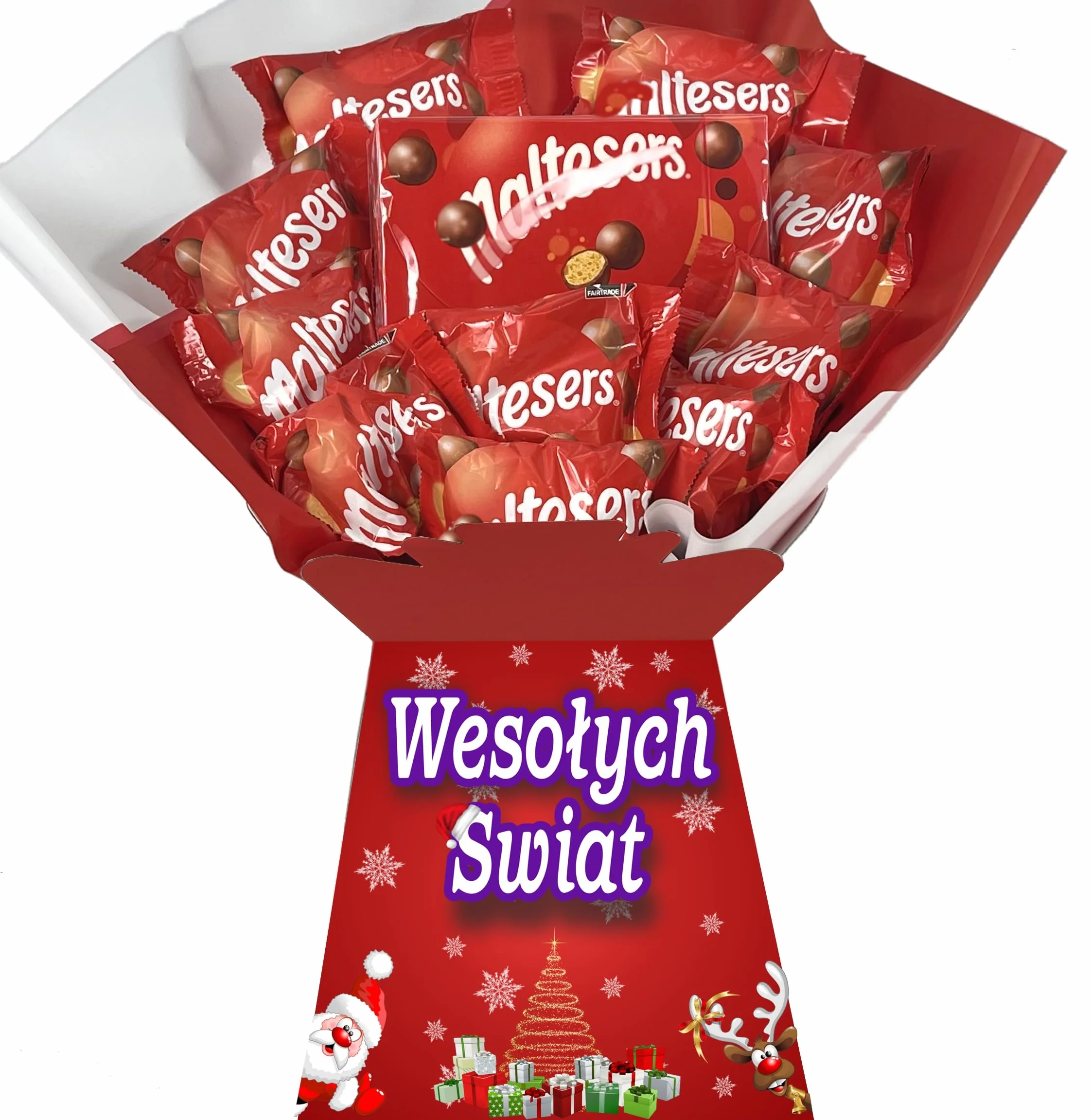 Kosz czekoladowy na Boże Narodzenie spersonalizowany prezent z MALTESERS