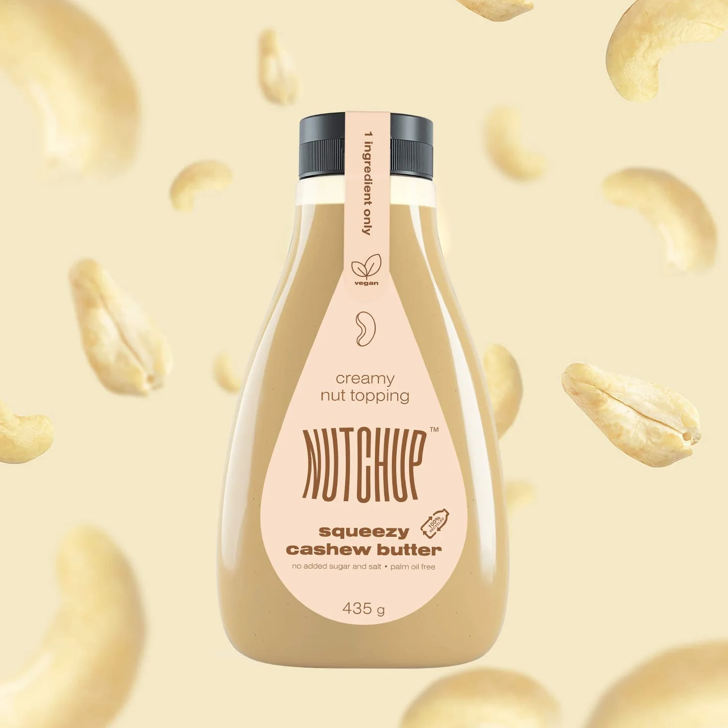 NUTCHUP | Pierwsze wyciskane masło z orzechów nerkowca (cashew) nabite w butelkę | Kremowa polewa z orzechów nerkowca | Butelka 435g (Oryginalny)