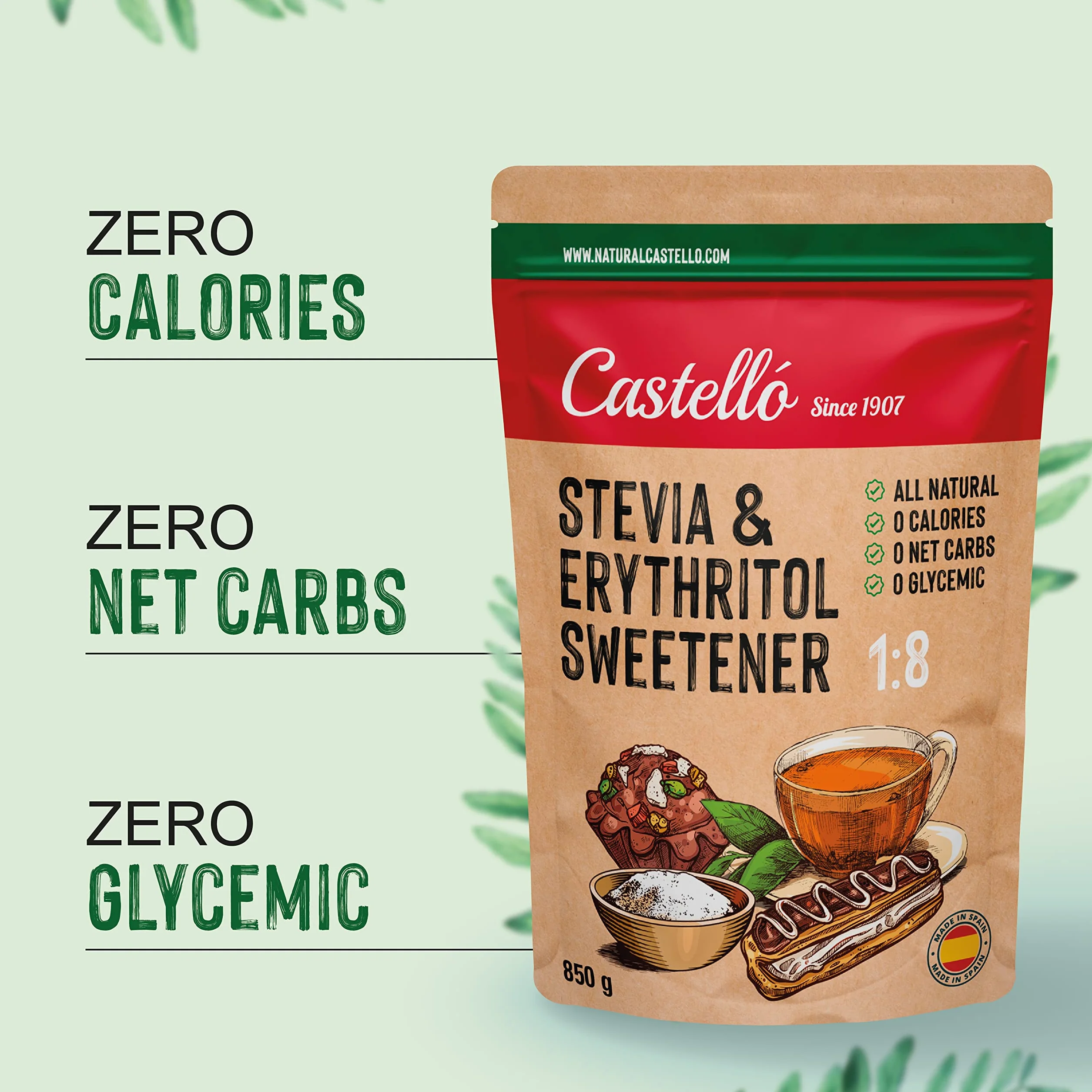 Castello Słodzik Stevia Erytrytol 1:8 850 g 0 Kalorii Keto Paleo Bez GMO