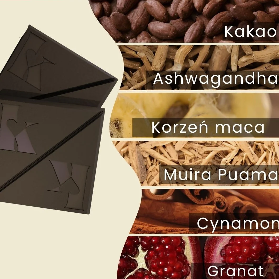 kips Czekolada gorzka dla par | Maca, Ashwagandha, Muira Puama, nasiona granatu | Prezent dla partnera | Made in Germany | 1 pudełko – 4 porcje – 100 g