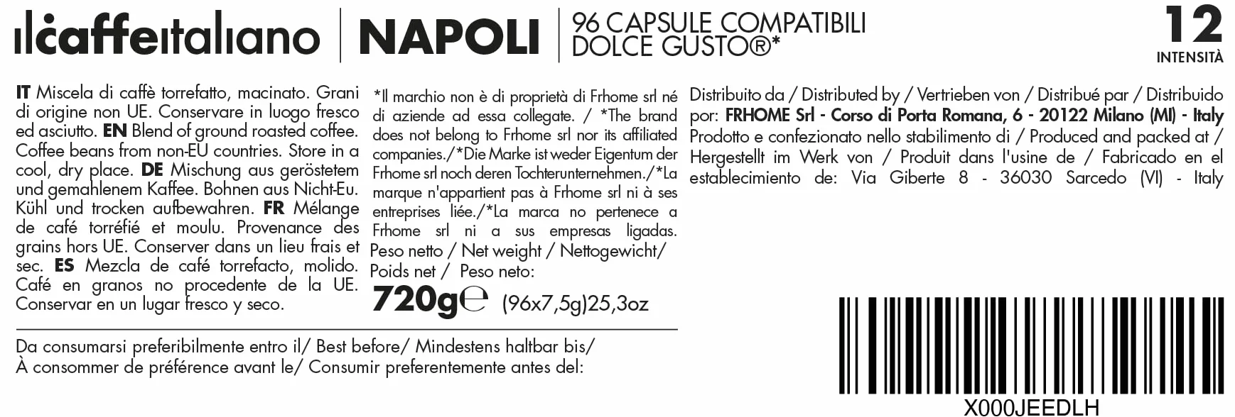 Dolce Gusto 96 kapsułek Il Caffè Italiano Napoli intensywność 12