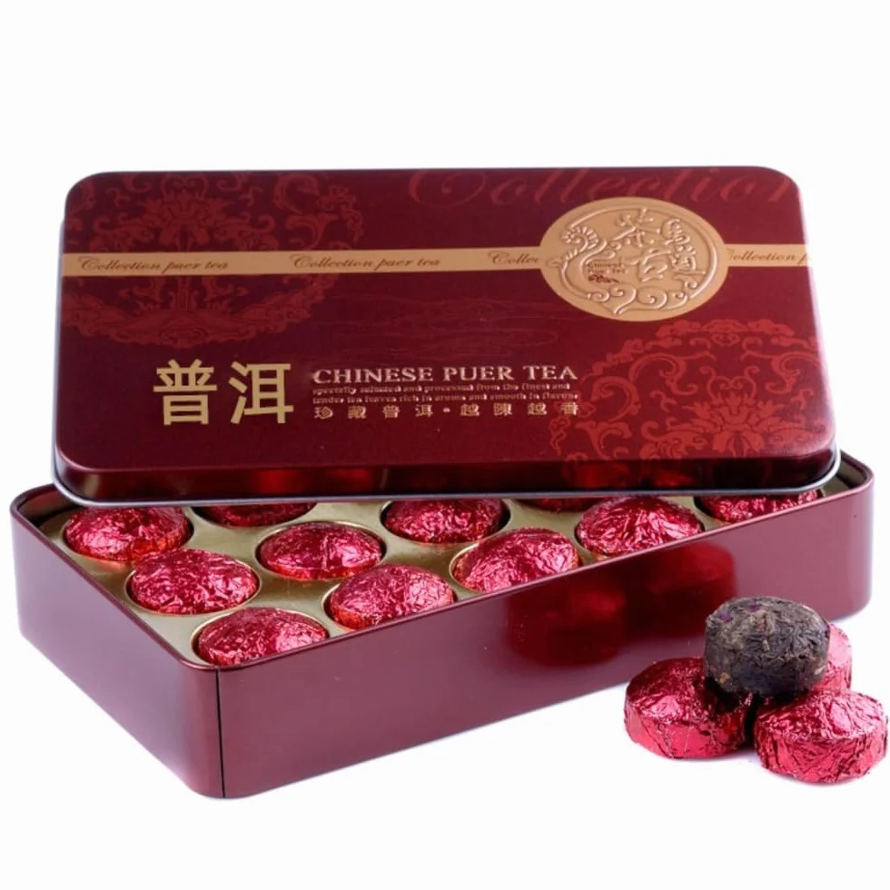 Wykwintne żelazne pudełko Herbata Pu 'er - Herbata różana Yunnan Pu' erh - Herbata Mini Tuo - Herbata czarna 75g (15 sztuk w pudełku)