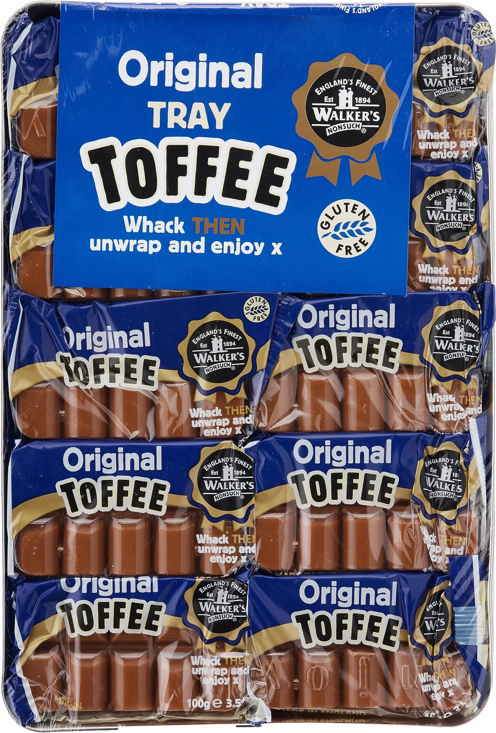 WALKERS NONSUCH Original Creamy Toffee Bars in Traditional Tin Tray 100 g (opakowanie 10)