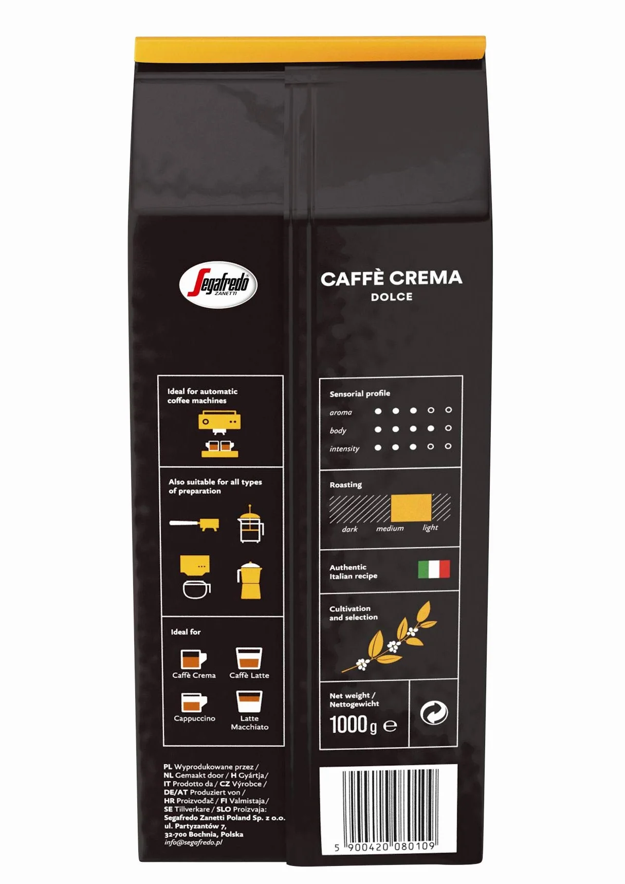 Segafredo Zanetti Caffè Crema Dolce Kawa Ziarnista Intensywność 3/5 1 kg