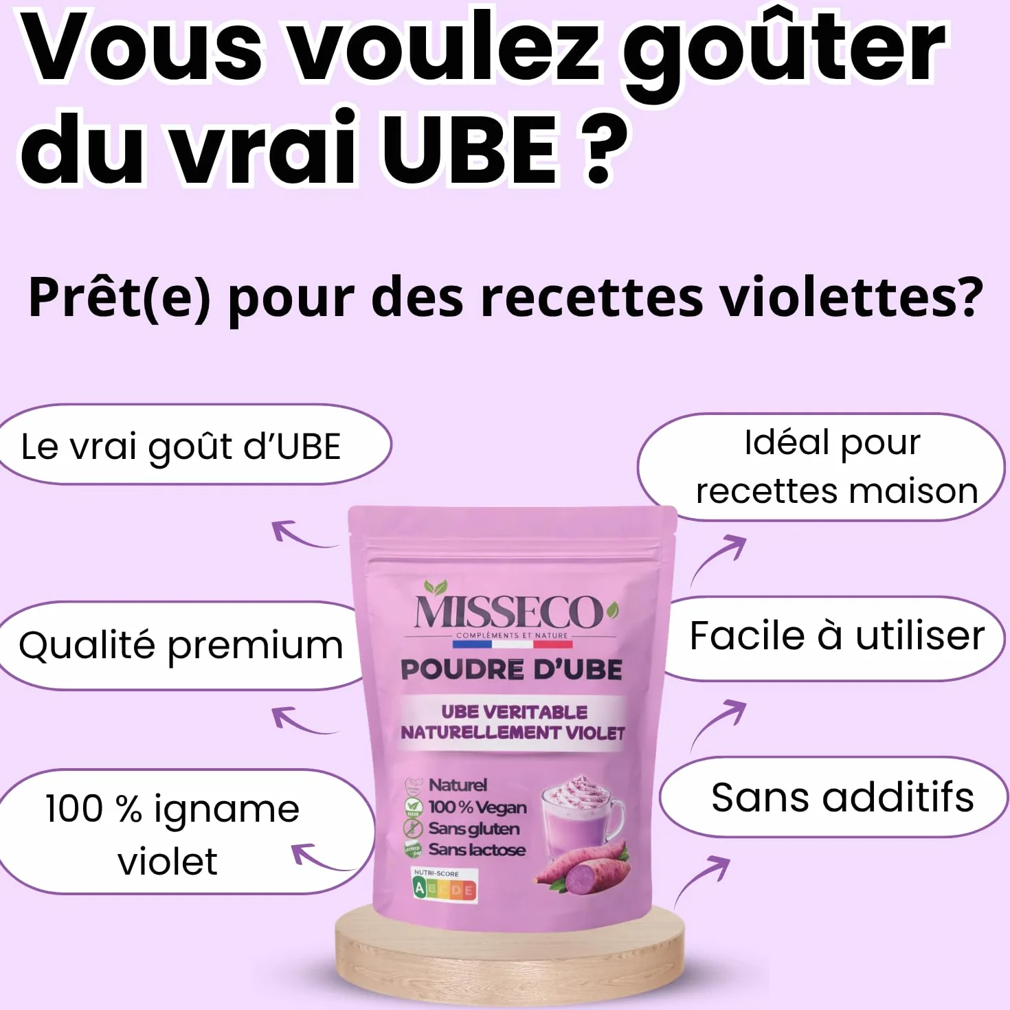 MISSECO Proszek z ube 100 g naturalny fioletowy barwnik spożywczy wegański bezglutenowy
