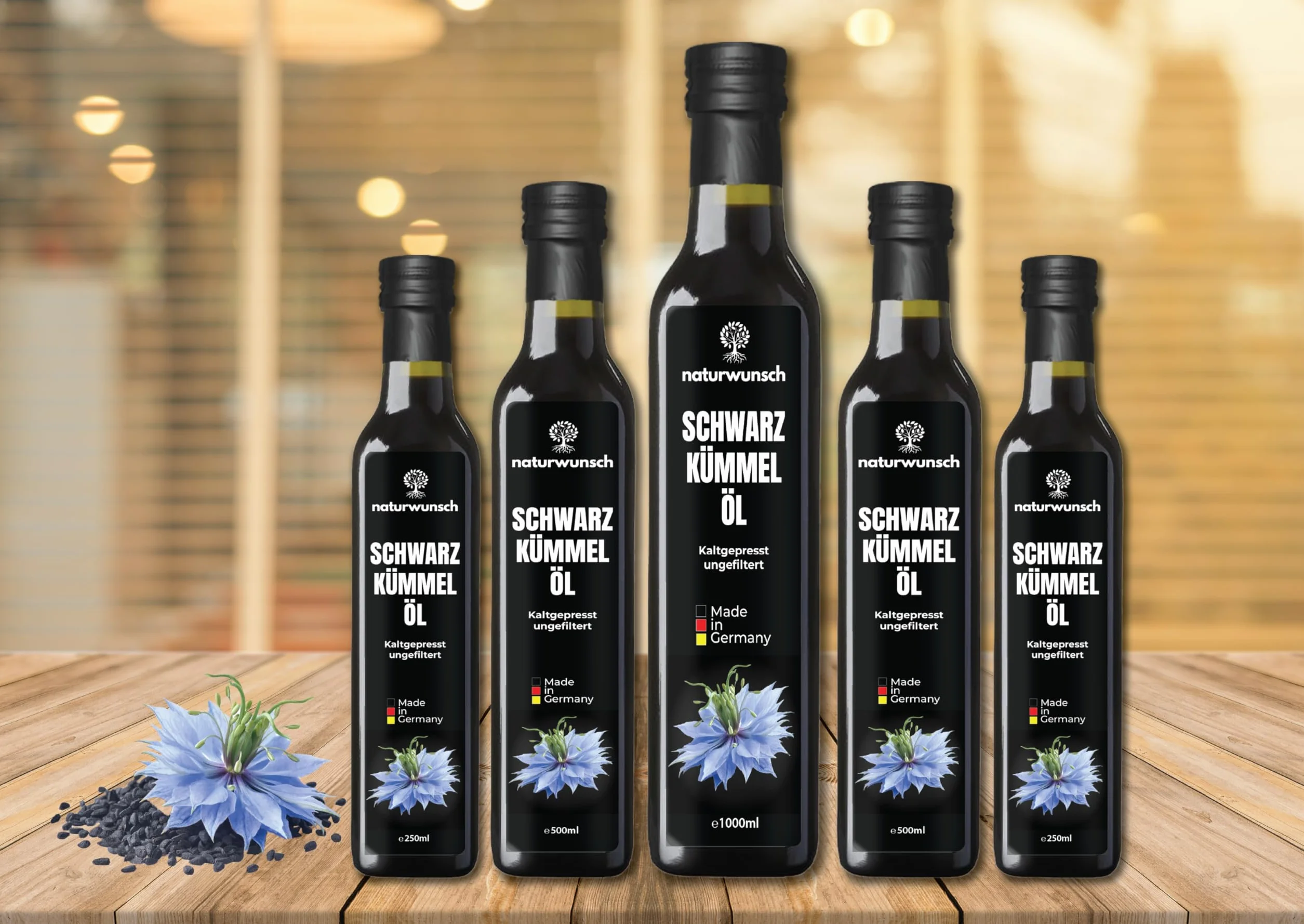 naturwunsch Olej z czarnuszki 250 ml, niefiltrowany, tłoczony na zimno, świeży z Niemiec, 100% czysty olejek z czarnuszki sativa