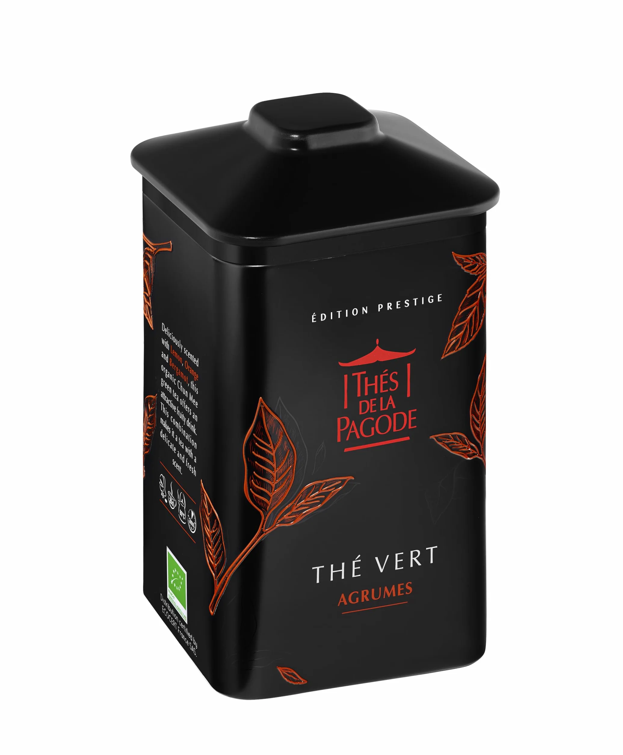 Grüner Bio-Tee mit Zitrusfrüchten von Thés de La Pagode - Grüner Tee Chun Mee mit Zitrusfrüchten - Prestige Dose mit 100g losem Tee - Loser Bio-Tee