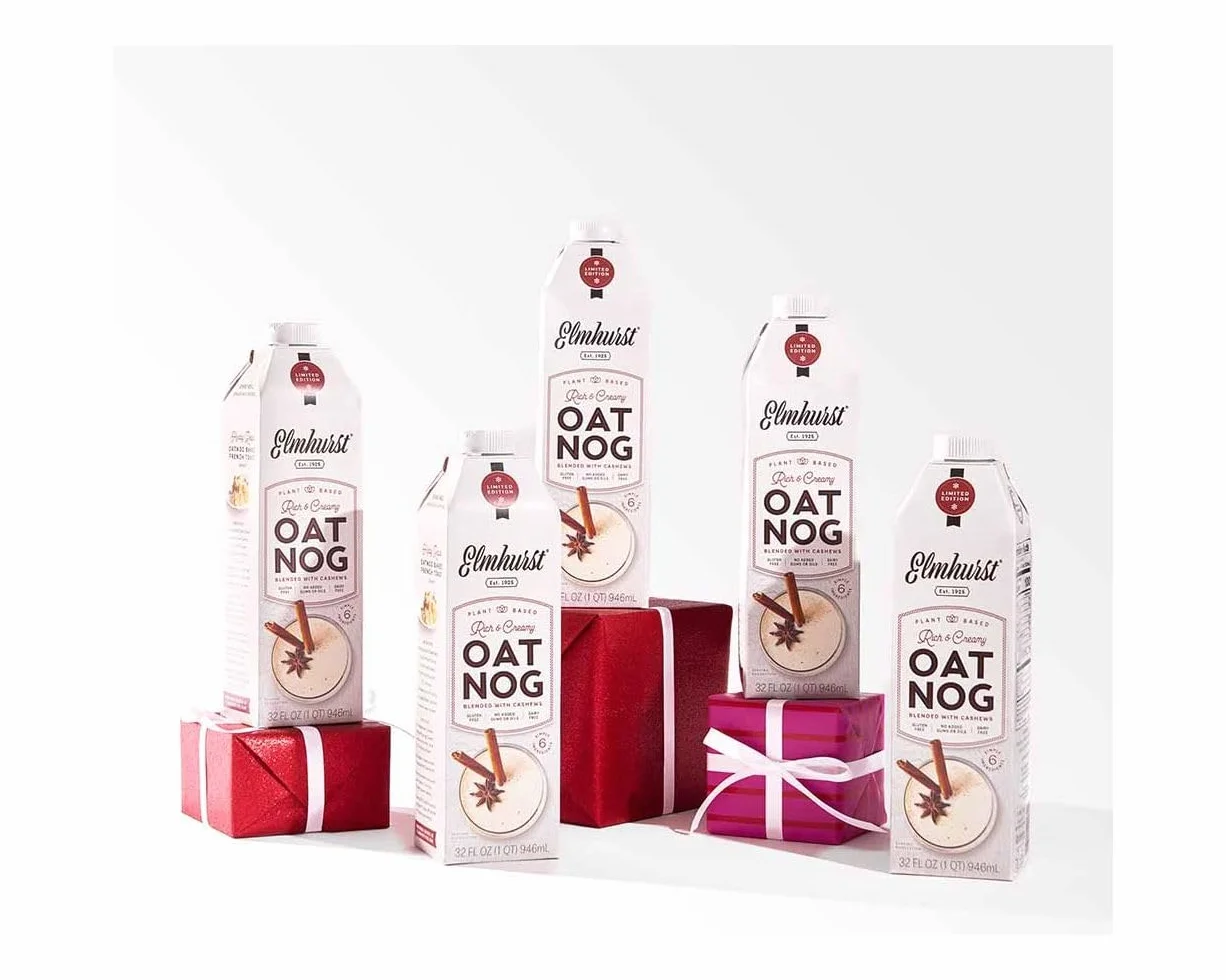 Elmhurst 1925 OatNog Cashew – Wegański napój owsiano-nerkowcowy typu eggnog z nutą cynamonu – Kremowy, wszechstronny i idealny przez cały rok – 946 ml
