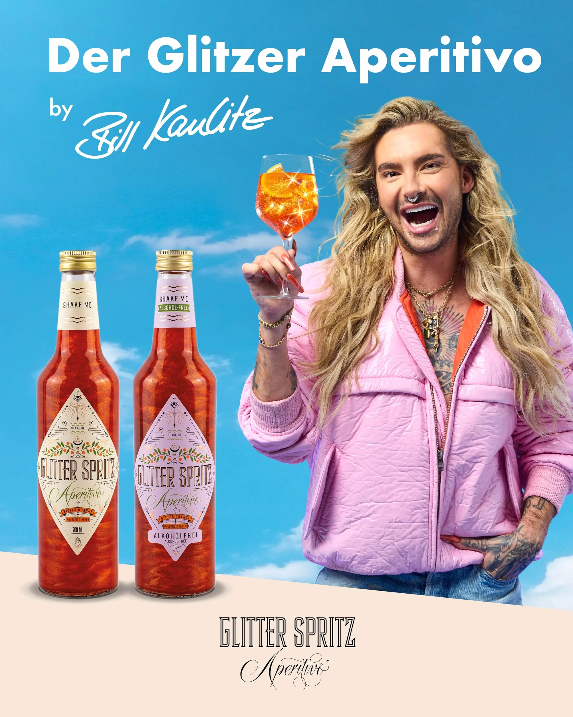Glitter Spritz bez alkoholu, 0,7 l – aperitivo brokat aperitivo z gorzką pomarańczą, rabarbarem i ziołami, aperitif do włoskiego sprayu i na specjalne okazje (1 x 0,7 l)