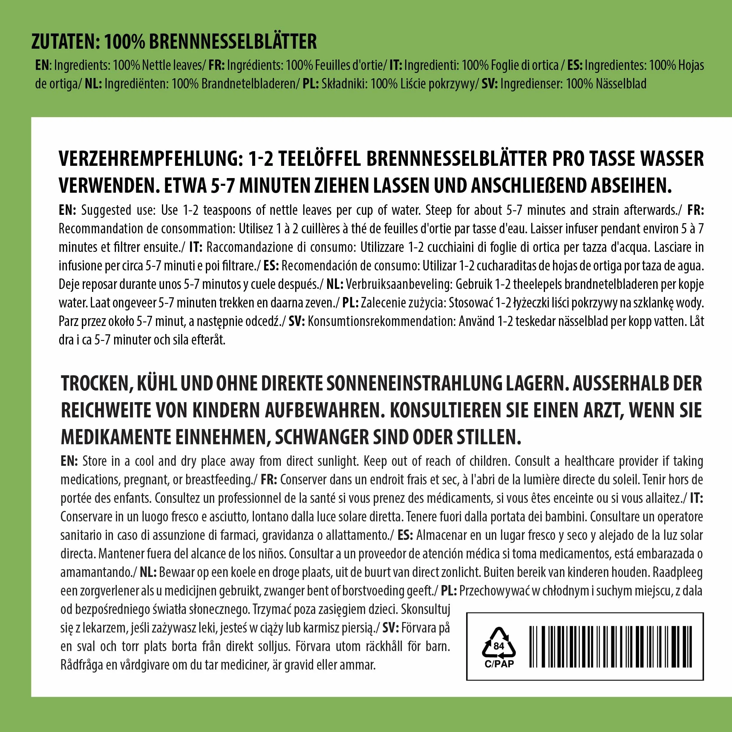 Alpi Nature Herbata z Pokrzywy 500g, Suszone i Cięte Liście Pokrzywy do Herbaty Ziołowej, Urtica Dioica