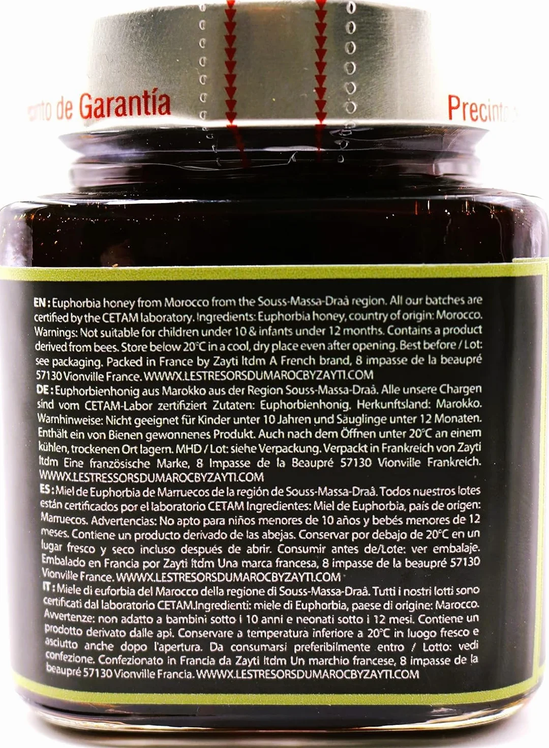 100% naturalny marokański miód wilczomlecz, zbierany w regionie Souss Massa Draa, rzadki i wyjątkowy miód 300g słoik