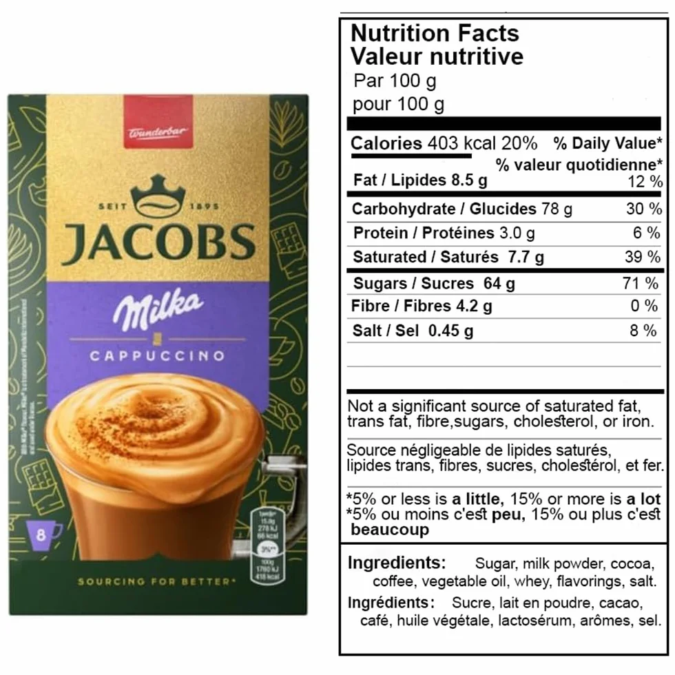 Jacobs 3-w-1 Milka, cappuccino – Likier z kawy rozpuszczalnej, 10 x 8 saszetek, 126,4 g, porcje jednorazowe, świeży zapas z hurtowni, mocna i bogata kawa.