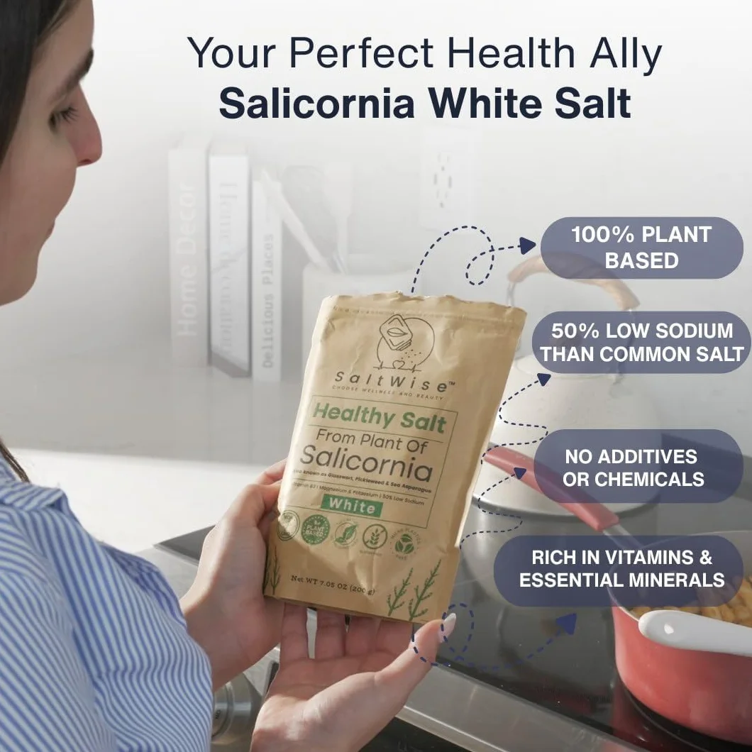 SaltWise Salicornia White Salt Low Sodium Salt Substitute Plant-Based Mineral Salt Kosher 100% Natural 7.05 oz