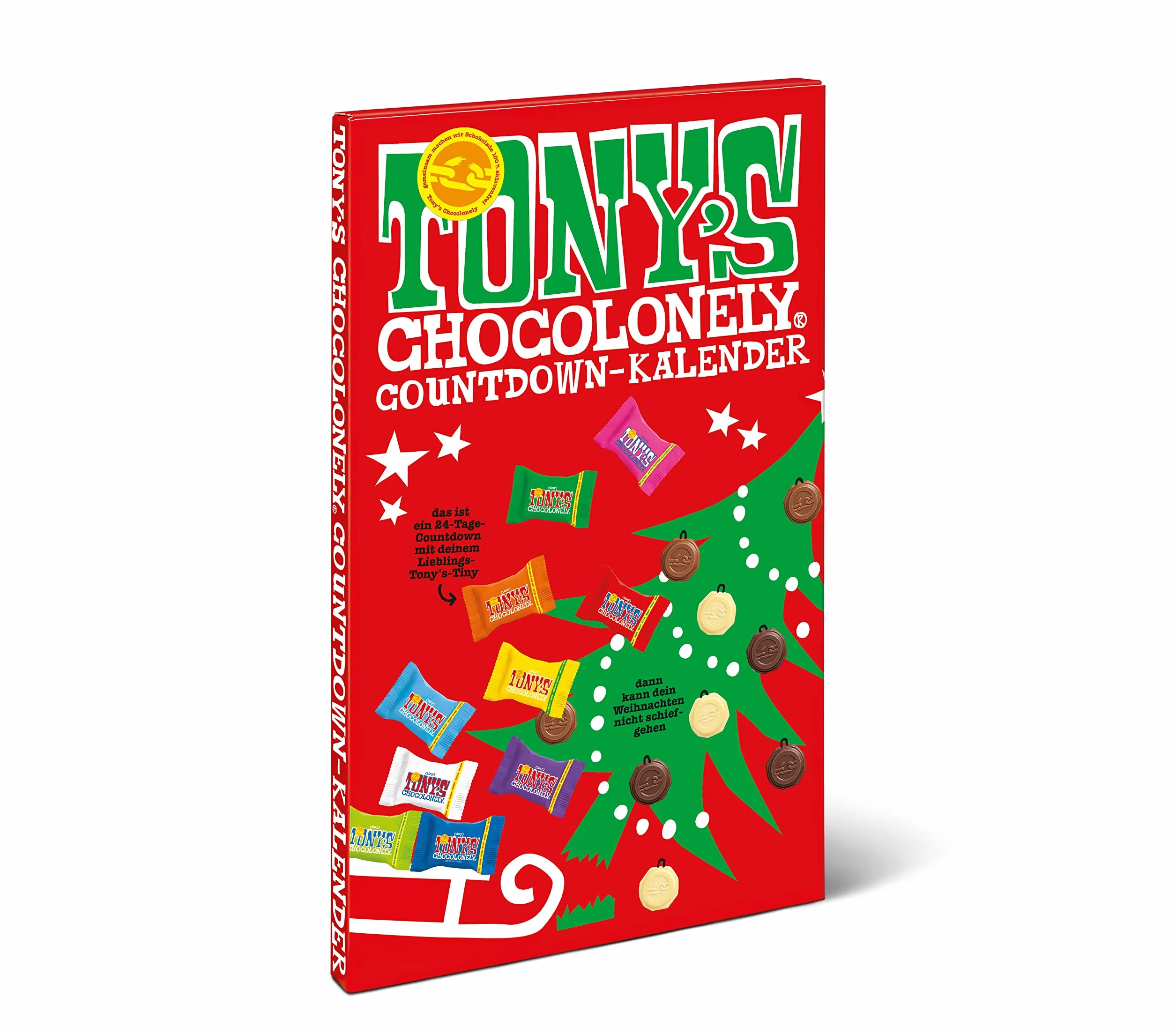 Kalendarz adwentowy TONY'S CHOCOLONELY Tiny Tony's 10 rodzajów czekolady Fairtrade 24 drzwiczki