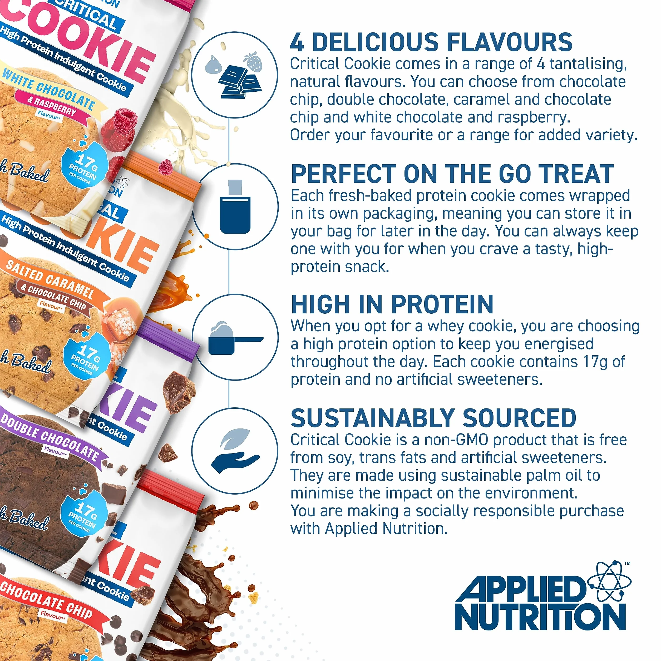 Applied Nutrition Protein Cookies White Chocolate & Raspberry 12X73g