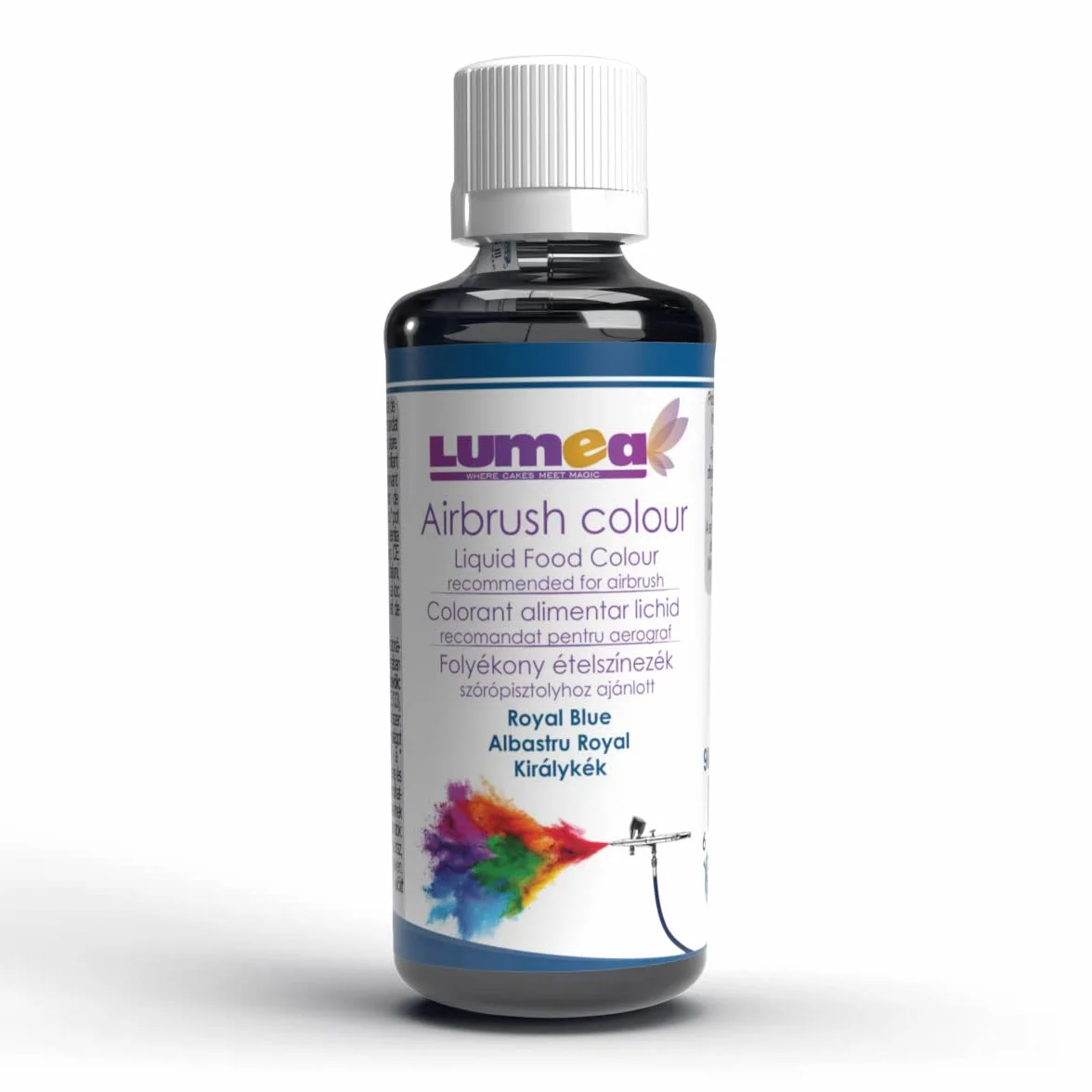 Dekozauber24 Farba spożywcza premium Airbrush 90 ml, 19 kolorów, jadalna, płynna, silna siła krycia, dekoracja tortu fondant marcepan, kolor królewski błękit