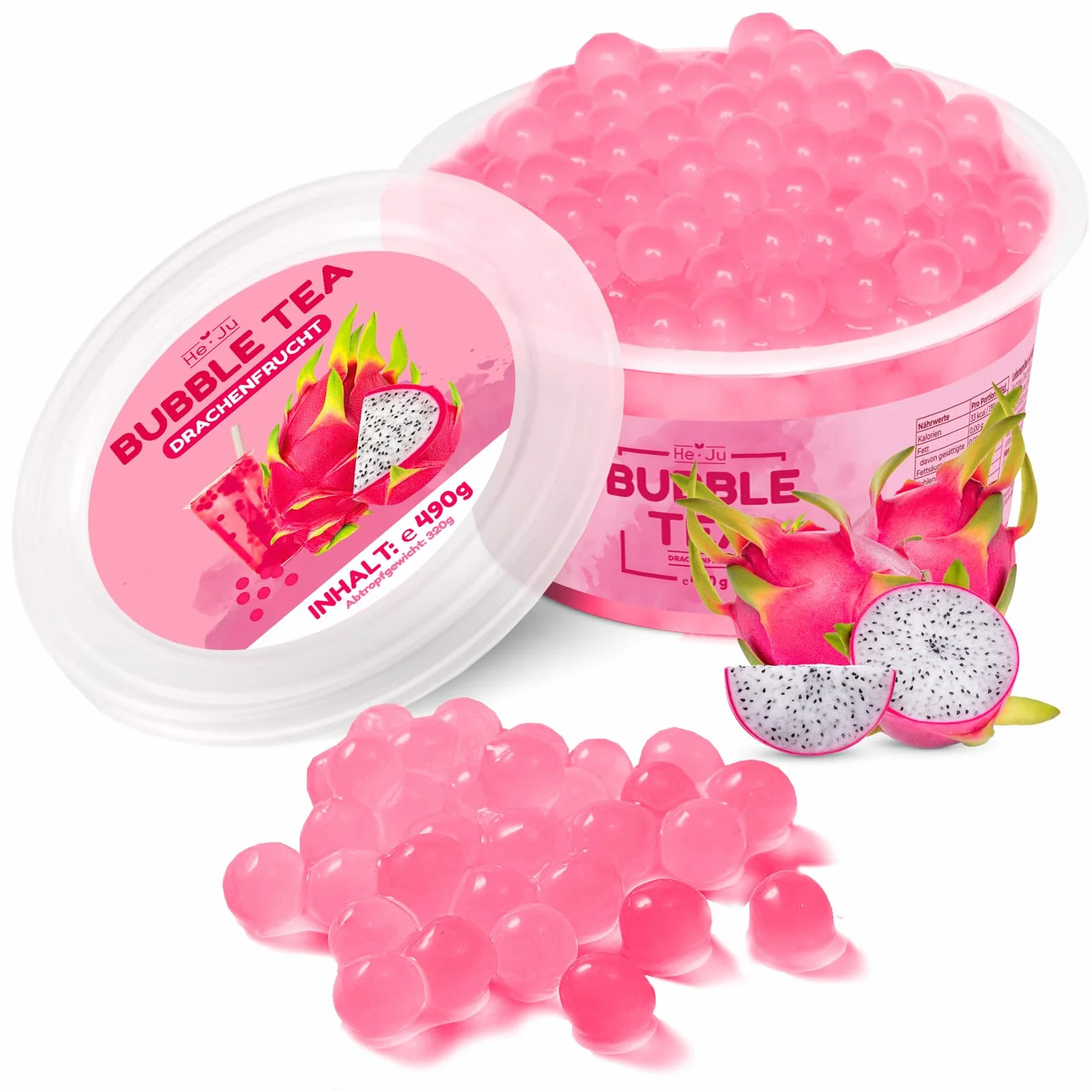 Bubble Tea Pearls DRAGON FRUIT 490 GRAMS, Boba Pearls Dragonfruit Boba Fruit Pearls wegańskie, bezglutenowe i więcej zawartości