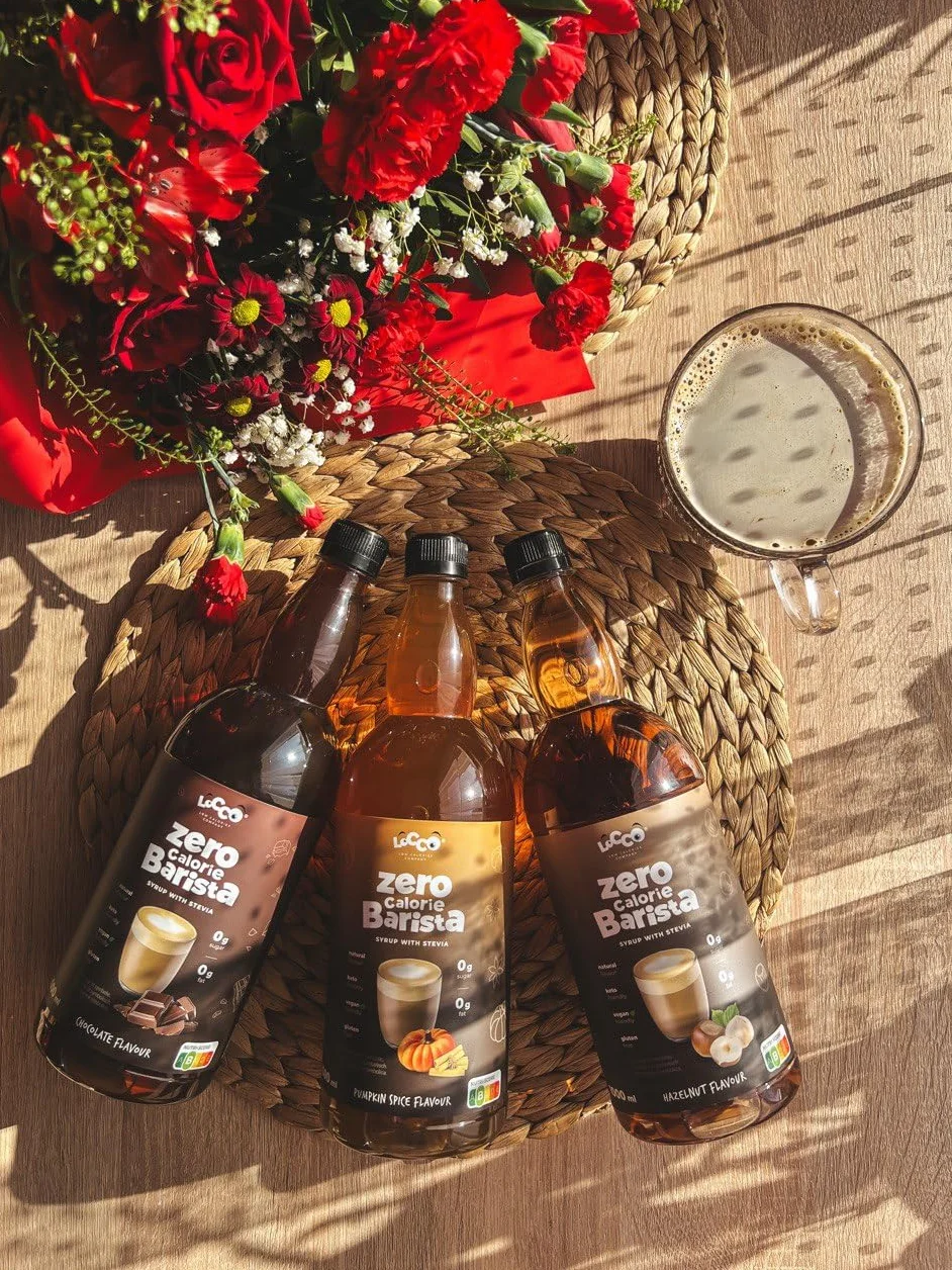 LoCCo Bezkaloryczny Syrop Barista do Kawy ze Stewią – Zero Kalorii, Bez Cukru, Keto (Smak Pumpkin Spice/Korzenna Dynia) 1L