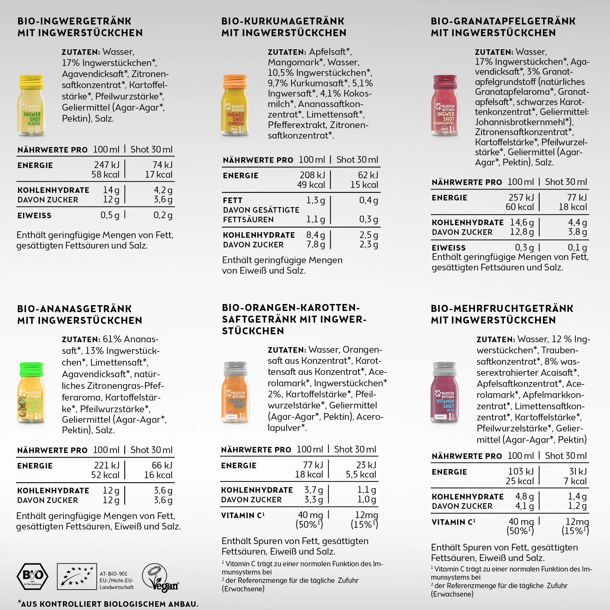 Kloster Kitchen Bio Imbir Shots kalendarz adwentowy na rok 2024, 35 porcji, wysokiej jakości napoje organiczne, prezent dla mężczyzn i kobiet, wegański i organiczny