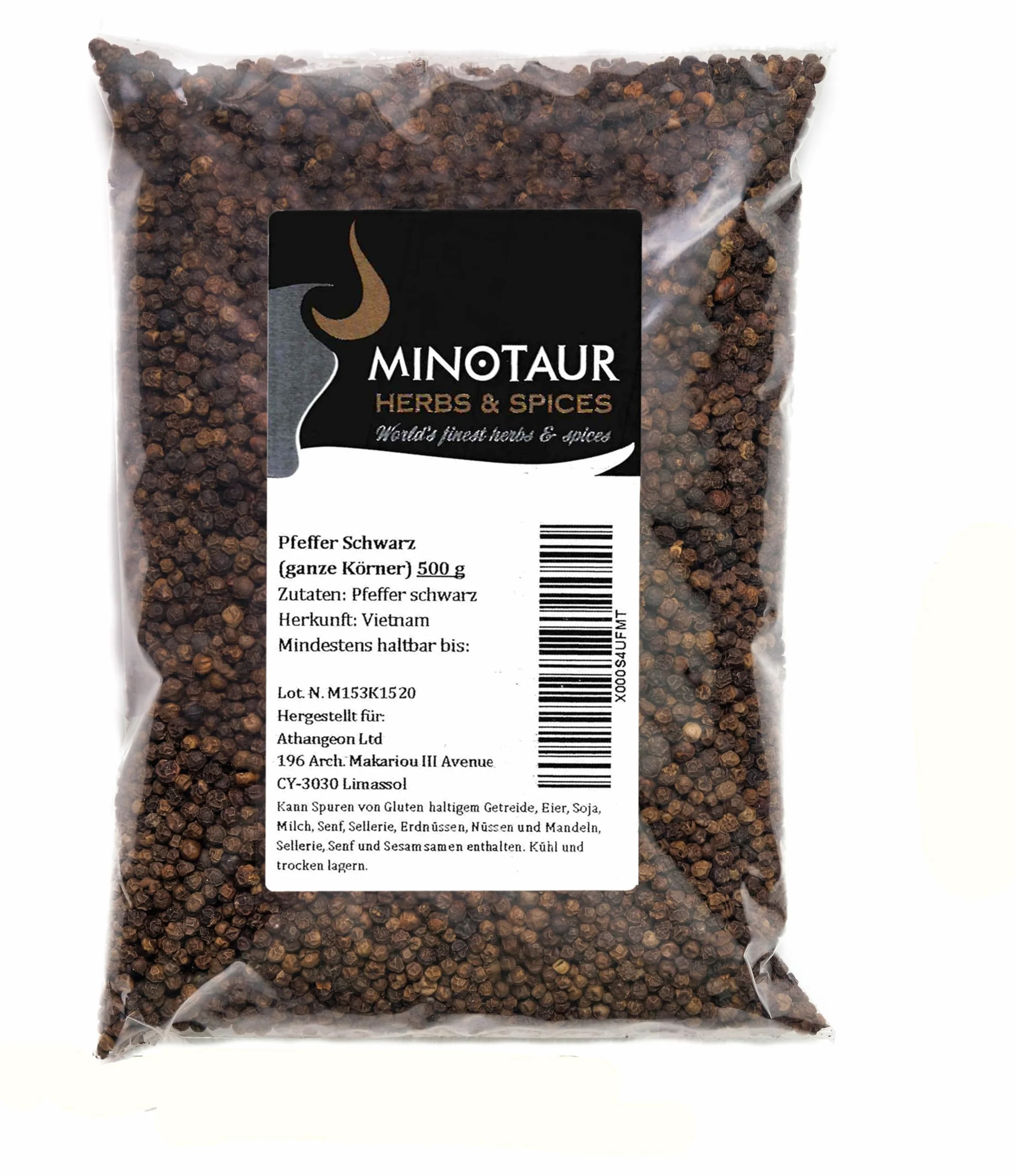 Minotaur Spices | Pieprz czarny, Pieprz ziarnisty cały, 2 X 500g (1 Kg)