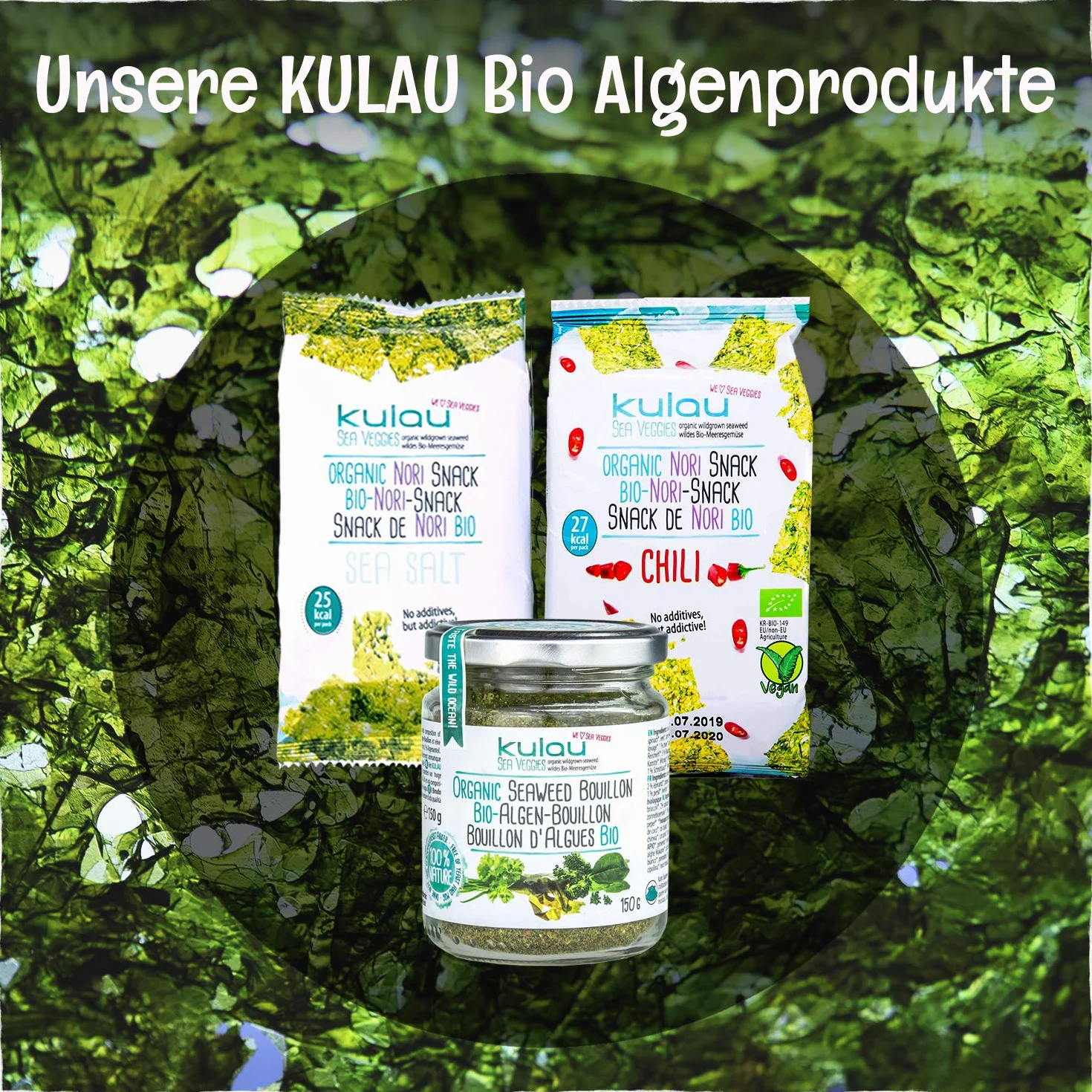 KULAU Bio Nori przekąska 16 x 4 g, chipsy z palonych liści alg nori z naturalną solą morską bez sztucznych dodatków