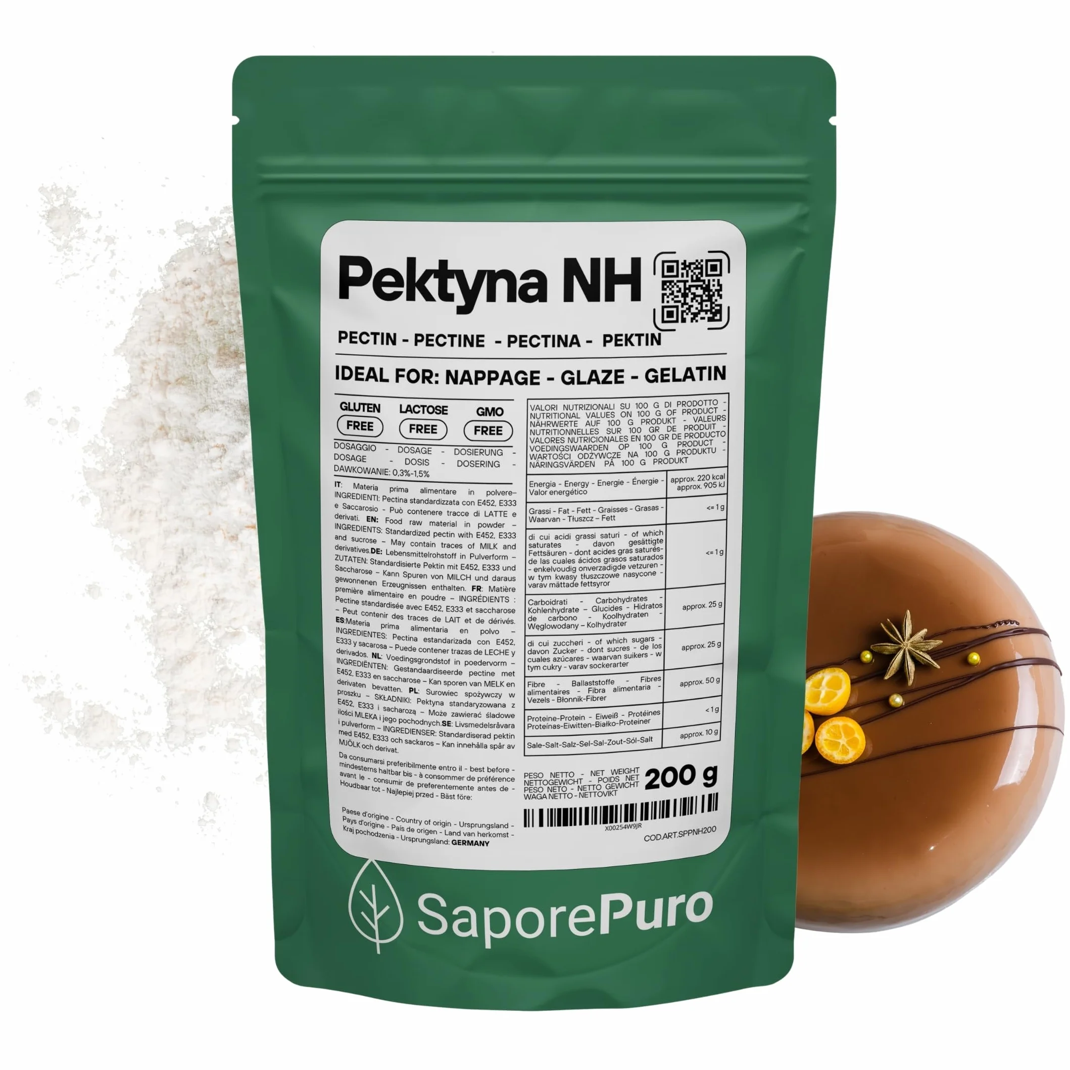 SaporePuro – Pektyna NH 200 g | Idealna do Nappage, Polew i Galaretek | Wysoka Uniwersalność, Rozpuszczalna w Wodzie, Bezglutenowa