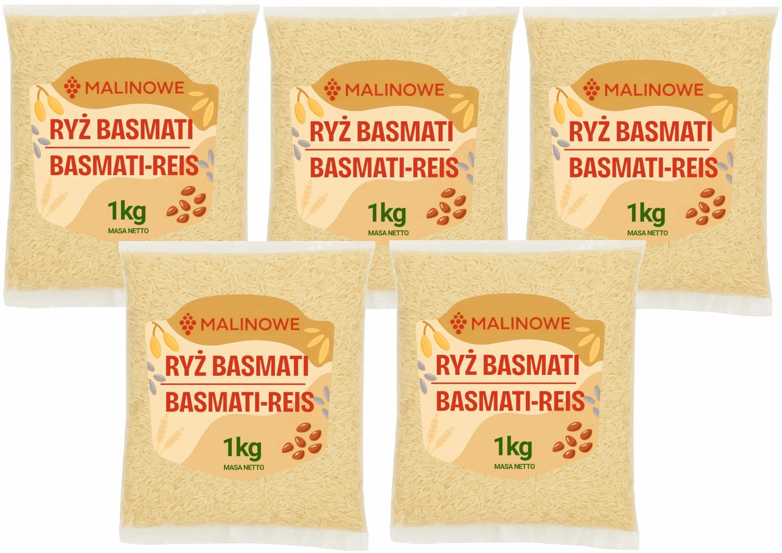 Malinowe RYŻ BASMATI 5x1kg Zestaw Naturalny Wysoka Jakość