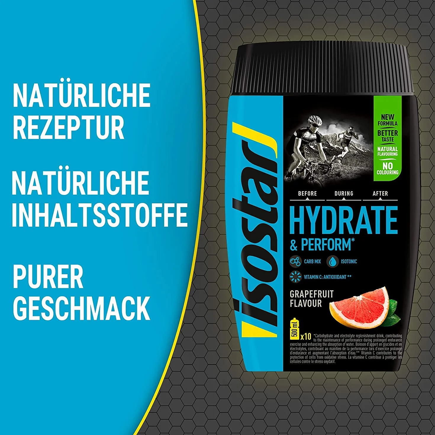 Isostar Hydrate & Perform Iso Drink – 400 g izotonicznego proszku do napojów – proszek elektrolitowy do wspierania sportowej wydajności – 2 x greperfruit + butelka 0,5 litra