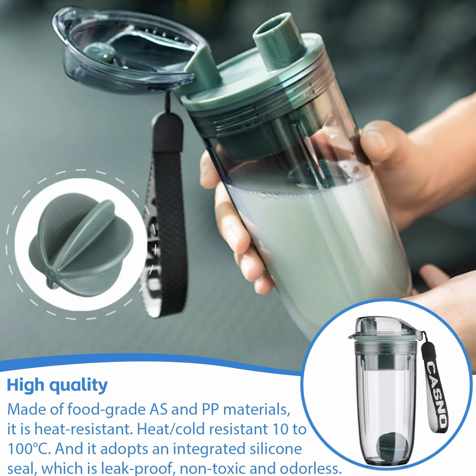 Shaker do białka 400 ml z trzepaczką BlenderBall, szczelny, bez BPA, szary