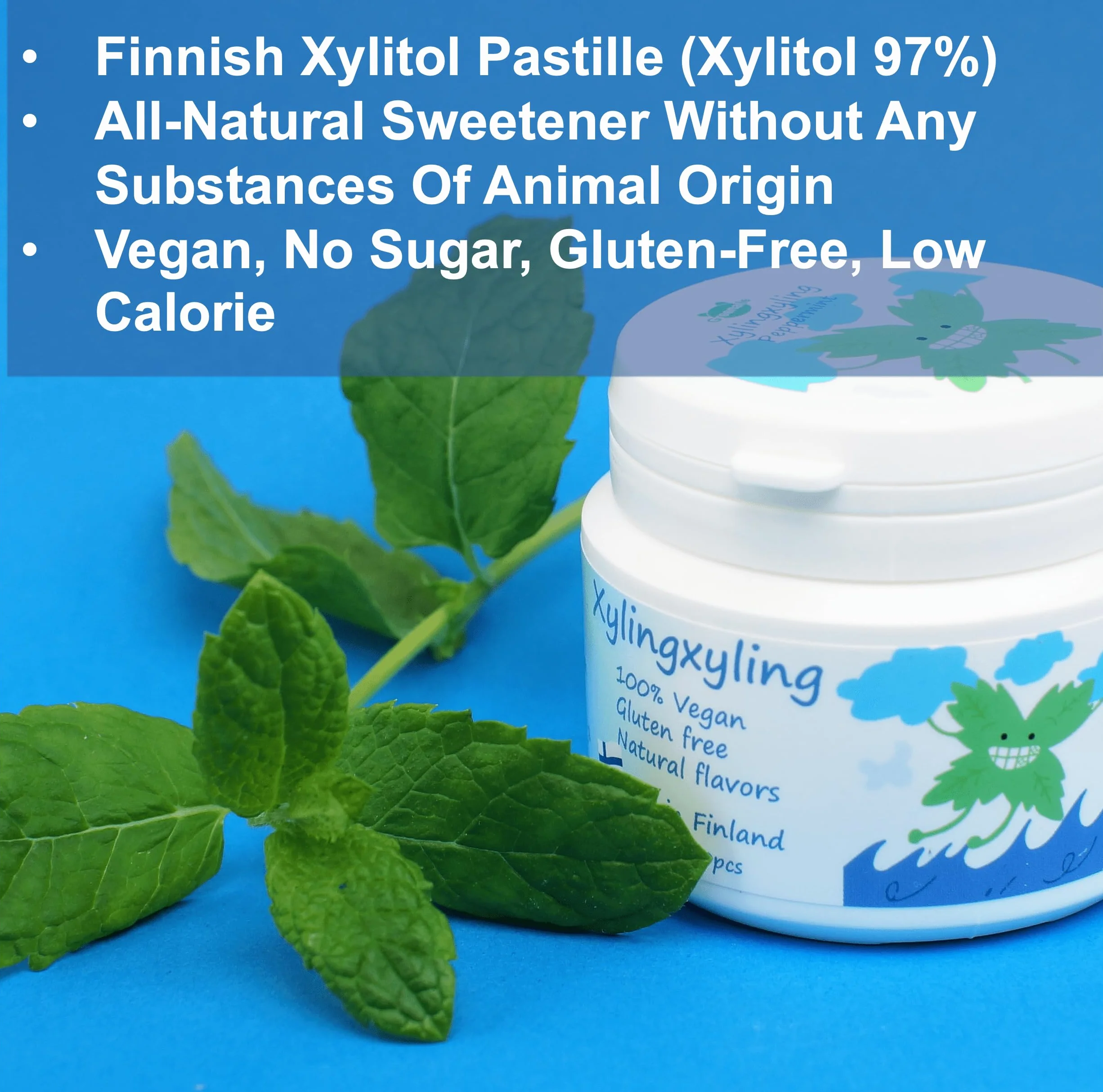 Xylingxyling Fińskie pastylki z ksylitolem 90g 160 szt. Mięta wegańskie bez cukru bez glutenu naturalne aromaty