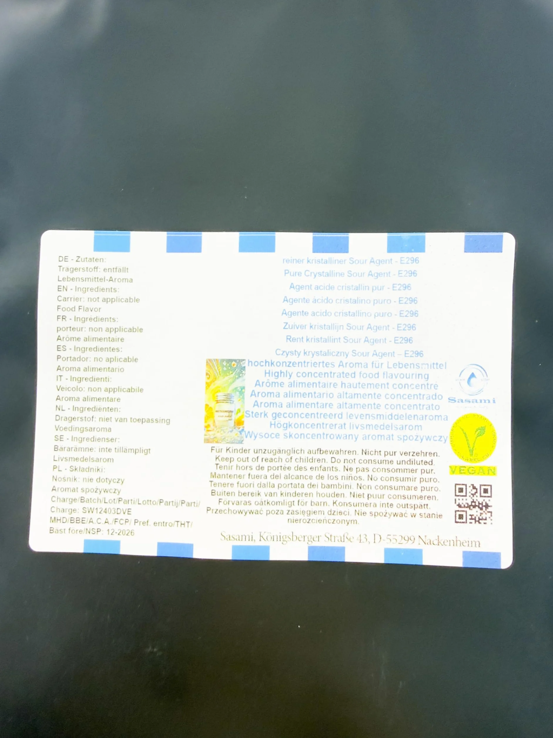 Czysty krystaliczny Sour Agent – E296 – aromat koncentrat – Wegański – Sasami – 10g