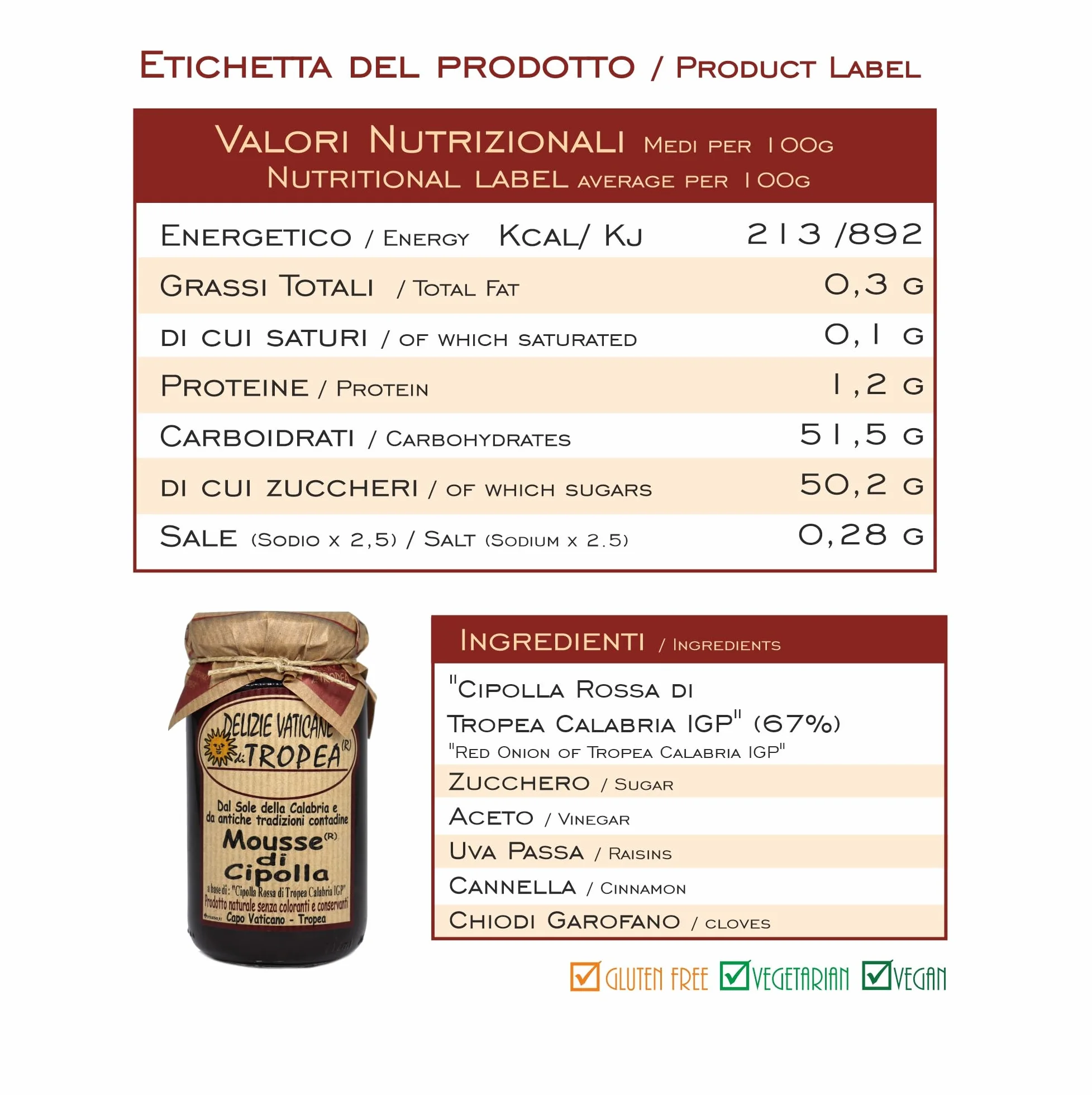 Chutney z Czerwonej Cebuli z Tropei - Karmelizowana Cebula - Przyprawa - Idealny z serem - Kleisty i słodki - Delikatesy - Made Italy - Typowy Produkt Kalabryjski - Delizie Vaticane di Tropea 230gr