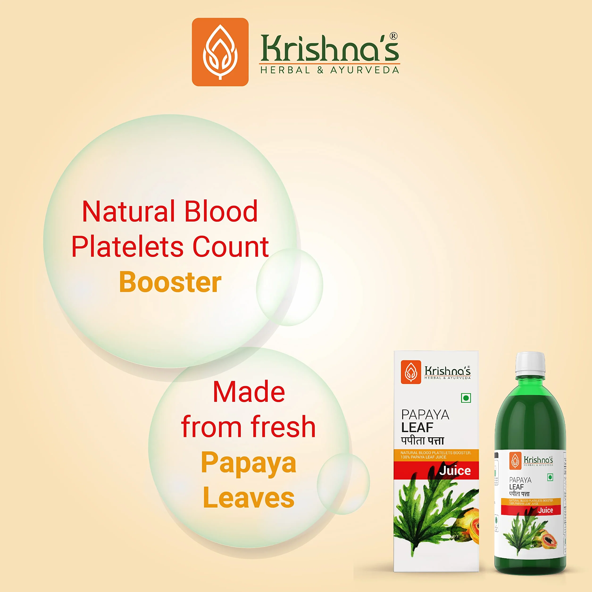 KRISHNA'S HERBAL & AYURVEDA Sok z liści papai 1000 ml Świeże liście papai