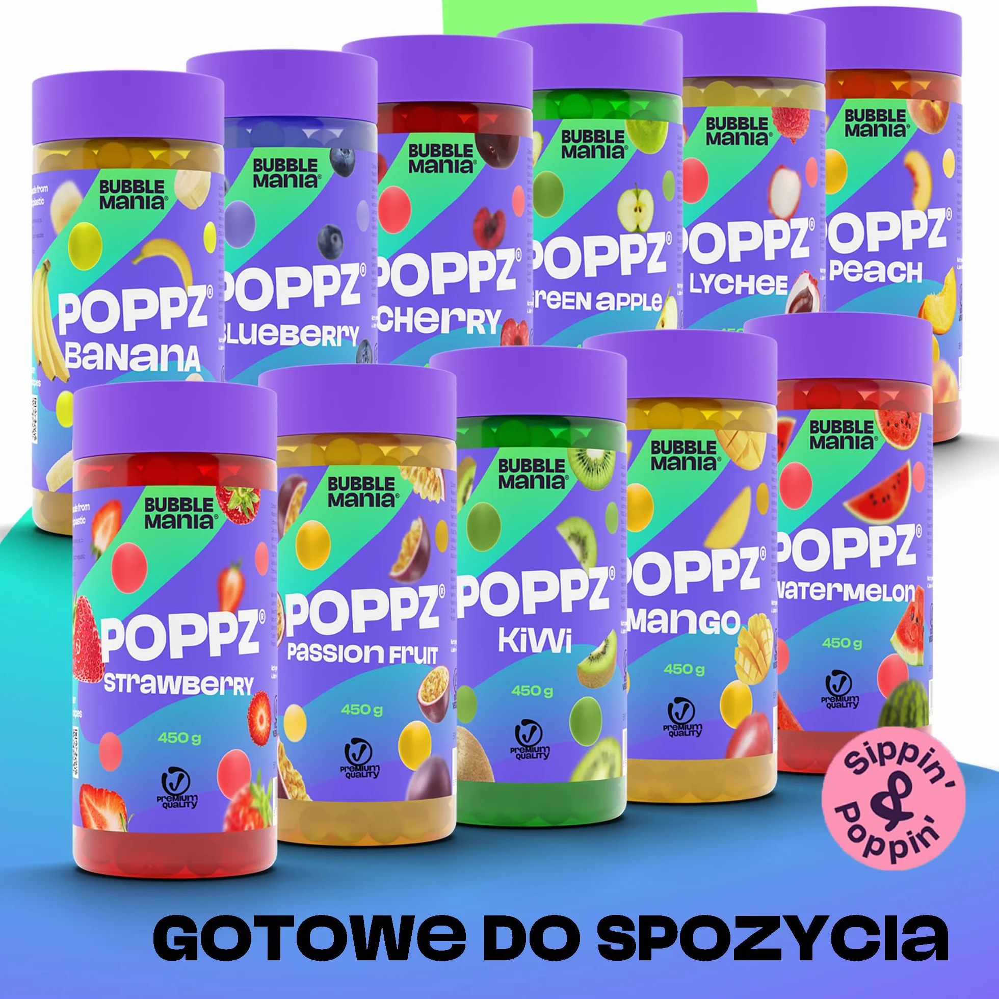 Popping Boba Perły Owocowe do Bubble Tea - Arbuz, Brzoskwinia, Jagoda - Bubble Mania