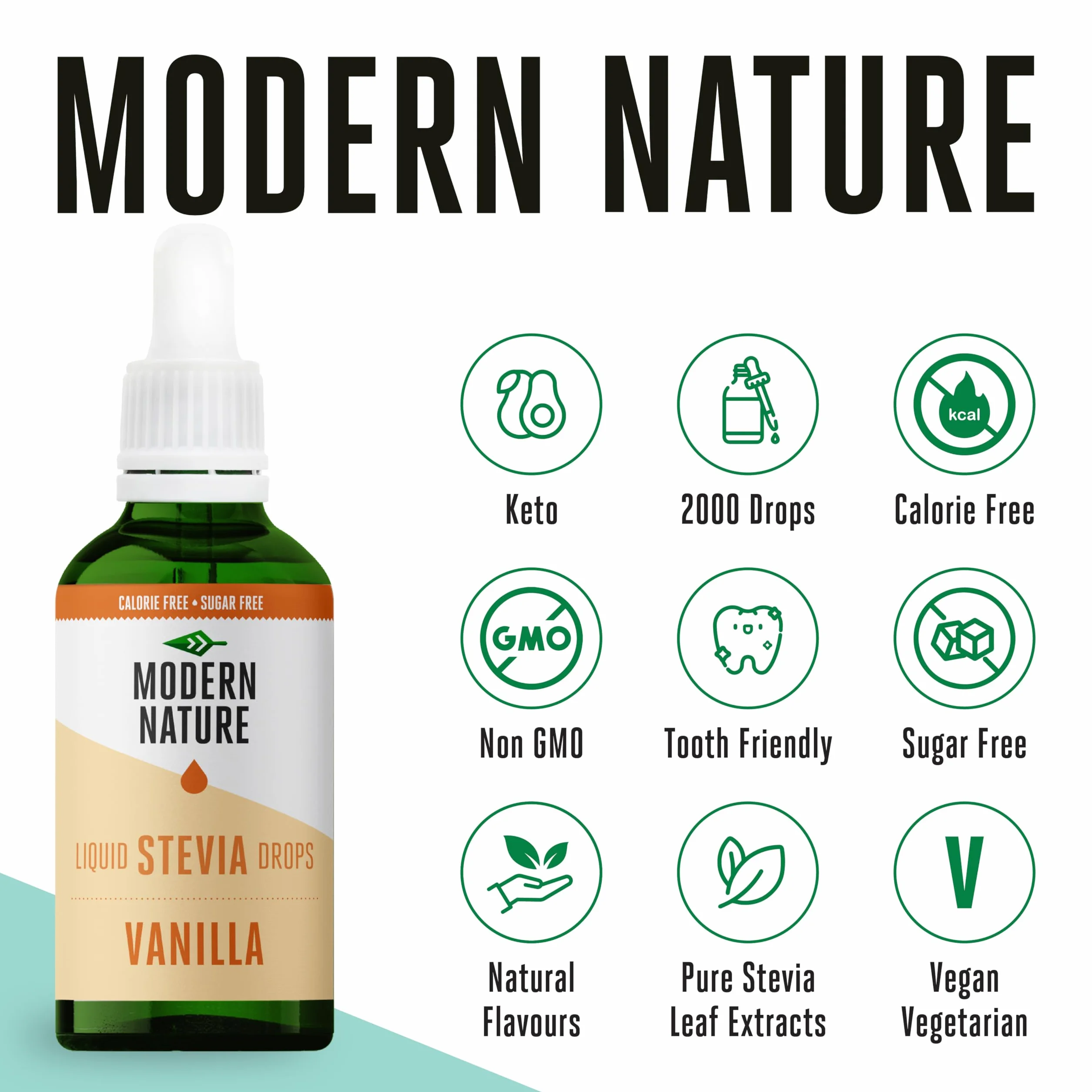 Czysta stewia w płynie słodzik Modern Nature (Smak waniliowy, 100ml)