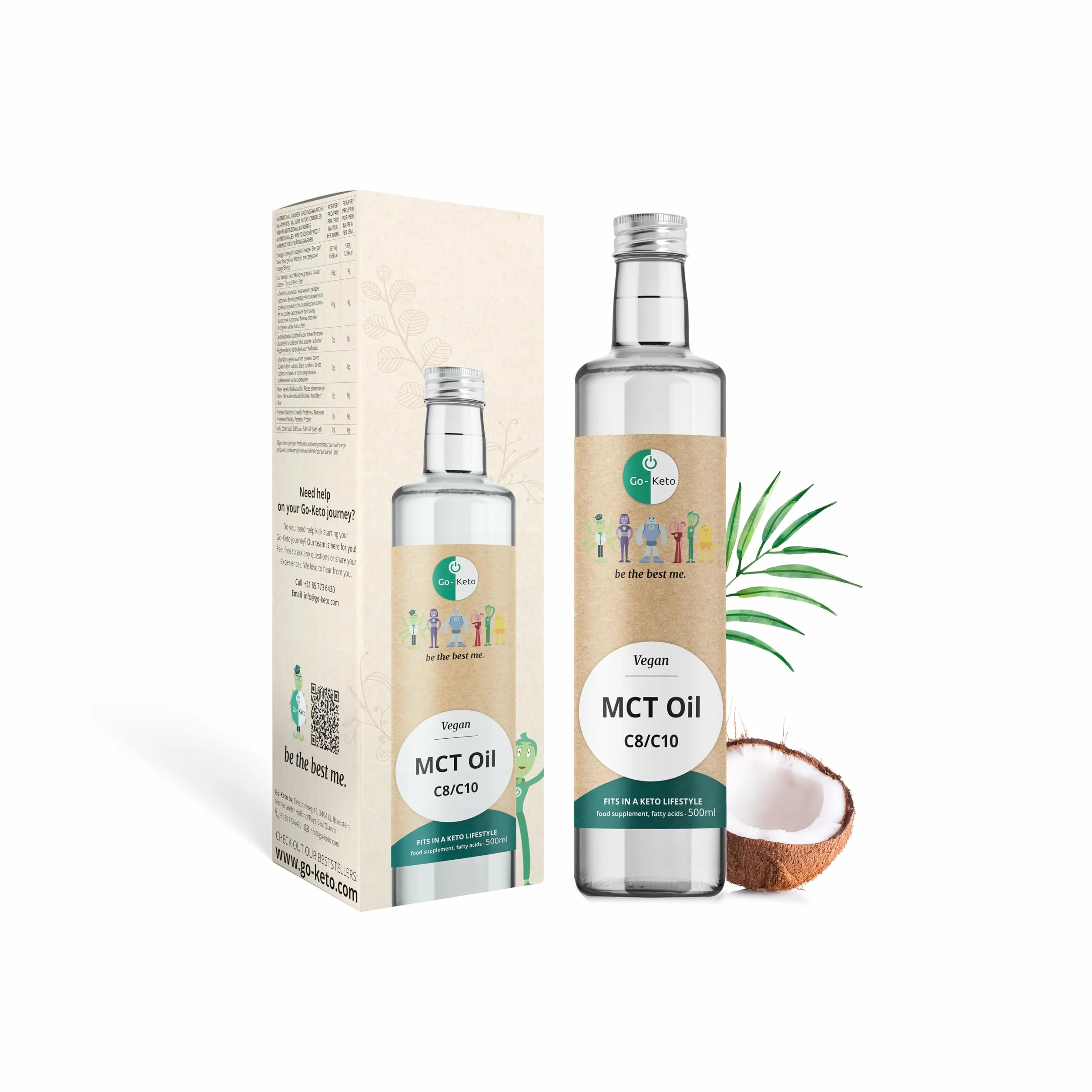 Go-Keto MCT Oil, 500 ml | Olej MCT C8 / C10, 100% olej kokosowy bez oleju palmowego | idealny do diety keto | idealny do kawy Bulletproof Coffee lub keto shake'a | wegański, Low Carb