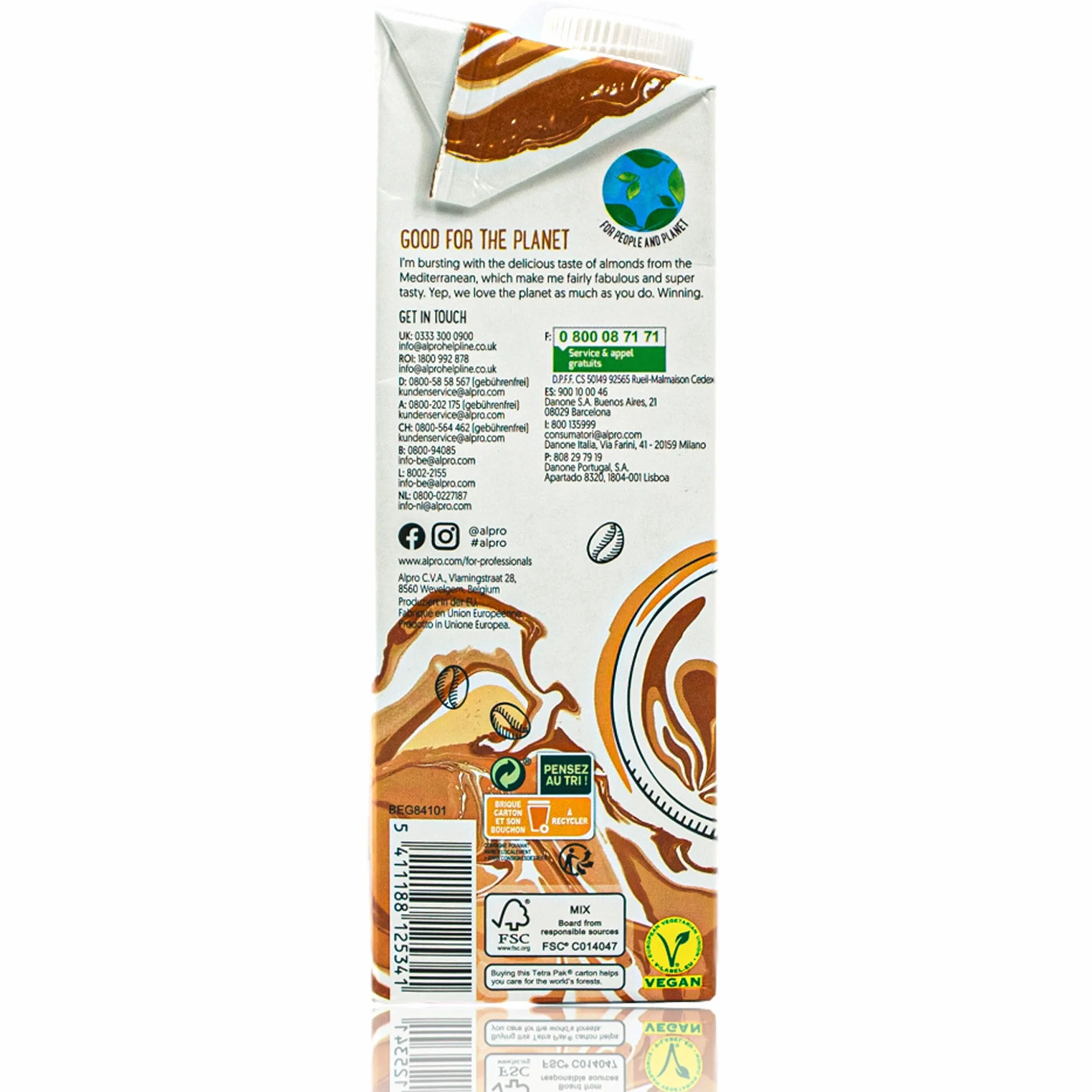 Alpro Barista 1L Napój Migdałowy do Kawy, Smoothie i Szejków - Opakowanie 8 szt.