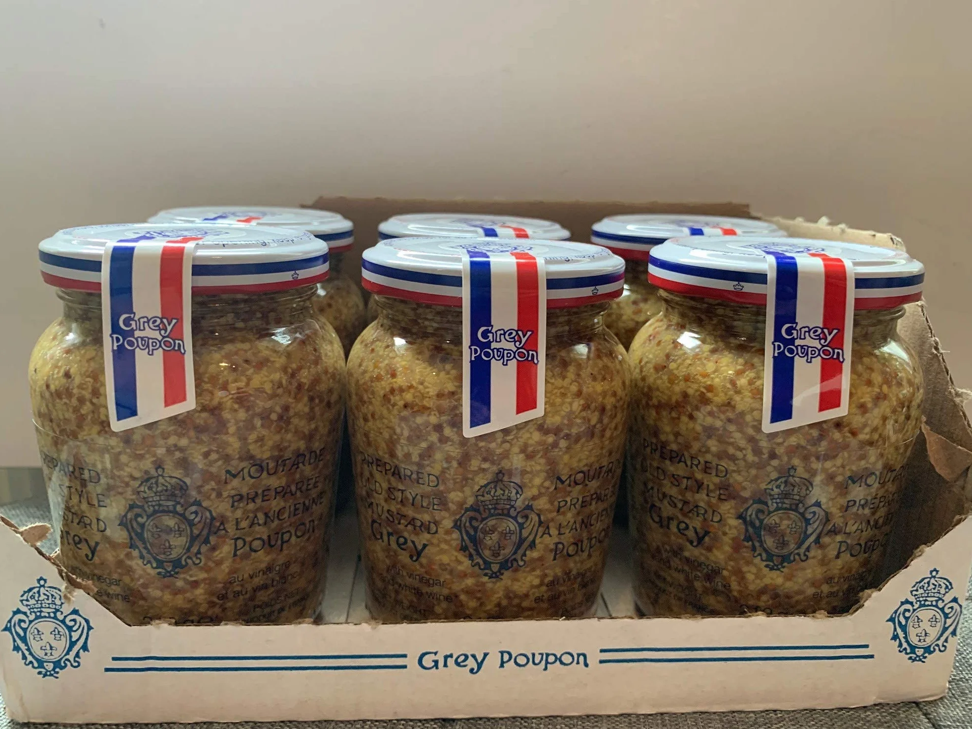Grey Poupon Musztarda pełnoziarnista 6 x 210 g | wykonana z białego wina | musztarda francuska | idealna do sosów, steków, grilla, dressingów i kanapek