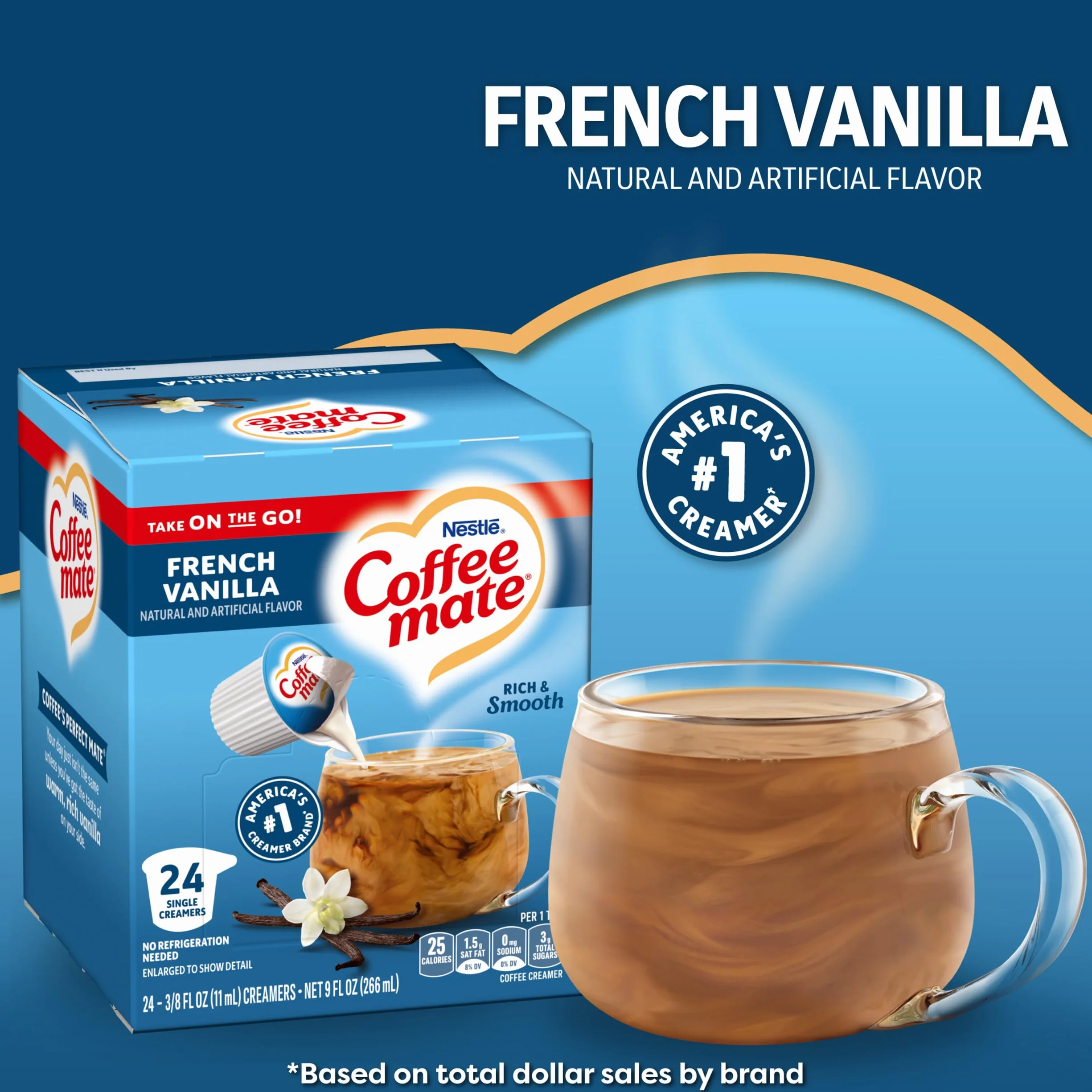 Coffee-mate Krem do kawy w słoikach o smaku francuskiej wanilii, 24 sztuki, 265 ml