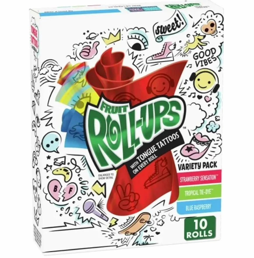 Betty Crocker Fruit Roll Up Przekąski owocowe Roladki owocowe Żelki owocowe Smaki truskawkowy tropikalny malinowy 141g