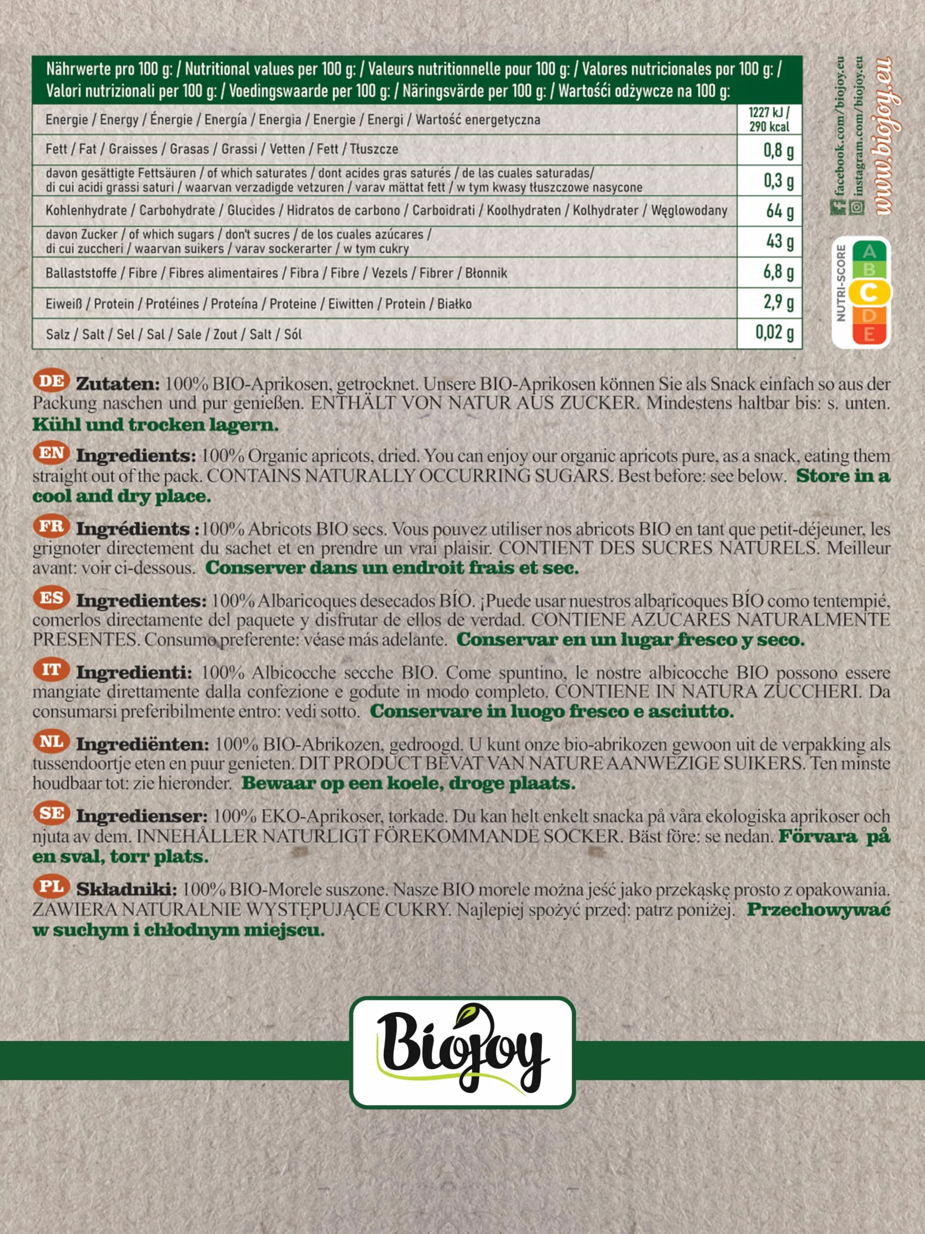 Biojoy BIO-Morele suszone, niesiarkowane i niesłodzone (250 g)