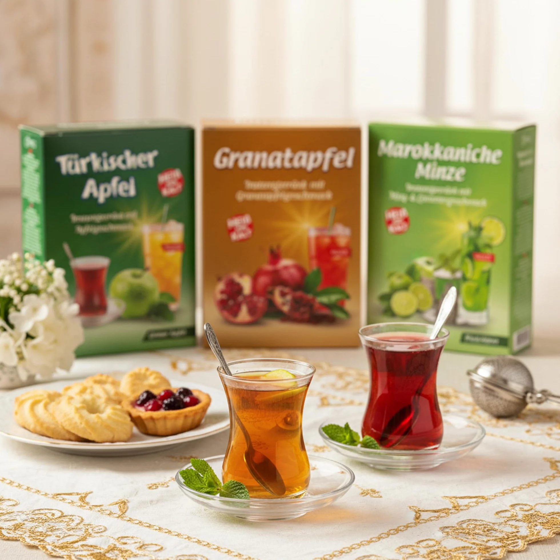 ottoman zestaw 3 tureckich herbat jabłkowych, zielonych, marokańskich i granatowych, 250 g, napój instant (zielone jabłko – mięta marokańska – granat)