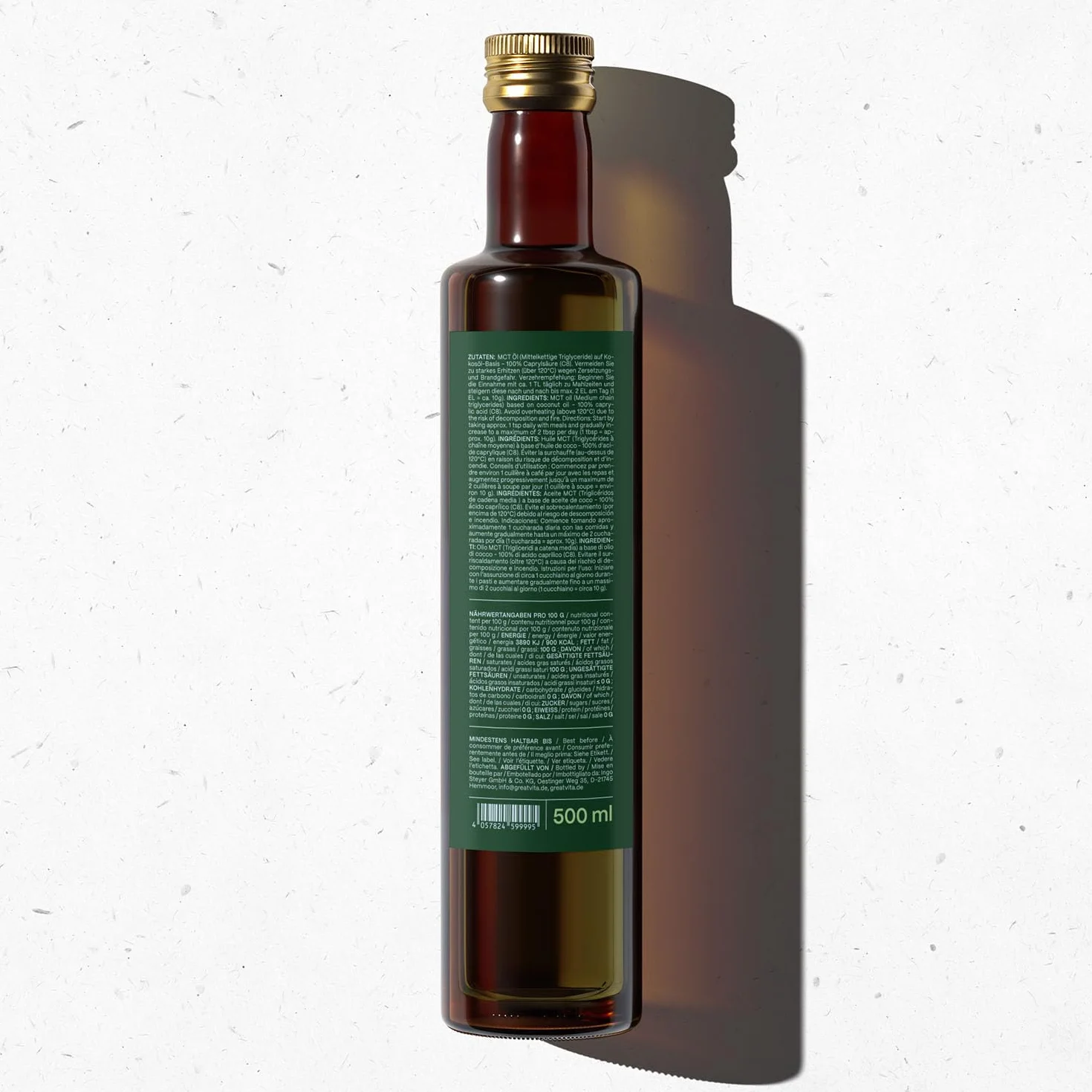 MeaVita C8 olej na bazie oleju kokosowego, olej MCT, kwas kaprylowy, 2 x 500 ml szklana butelka