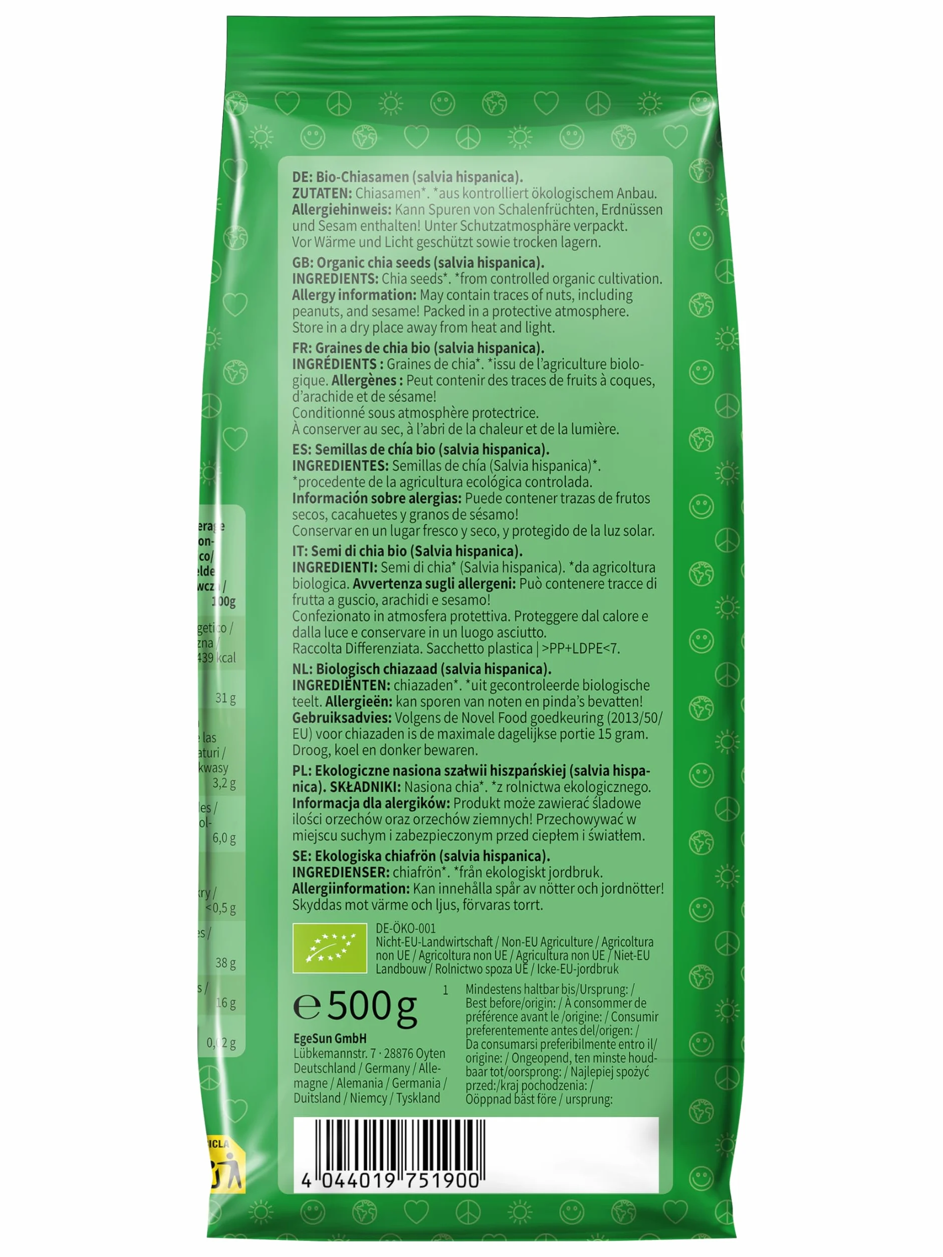 Mundo Feliz Organiczne Nasiona Chia, 500 G (4-Pak)