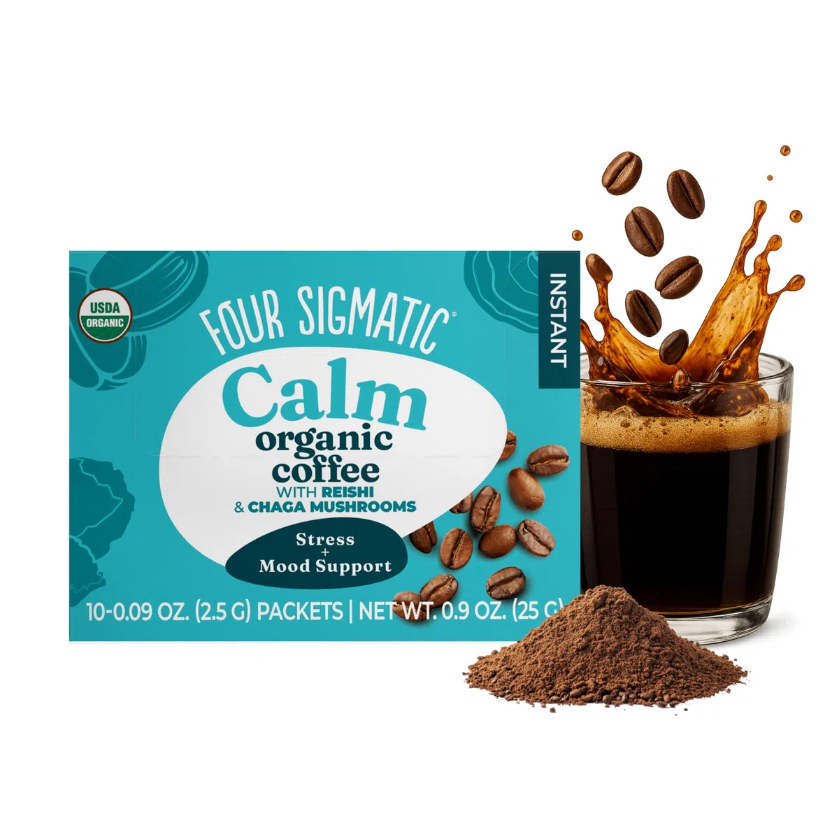 Four Sigmatic Organic Instant Adaptogen Coffee | Medium Roast Instant Coffee with Ashwagandha, Chaga, Eleuthero & Tulsi | Immune Support & Stress Relief | Pack of 10