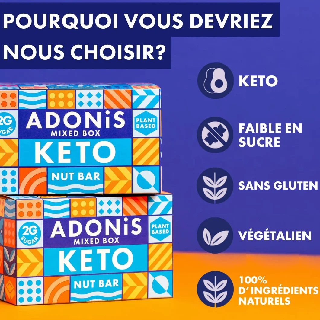 Adonis Keto Riegel Gemischte Snack Box 100% Natürliche Nuss Snacks Low Carb Vegan Glutenfrei Low Sugar Paleo Bars 16er Box