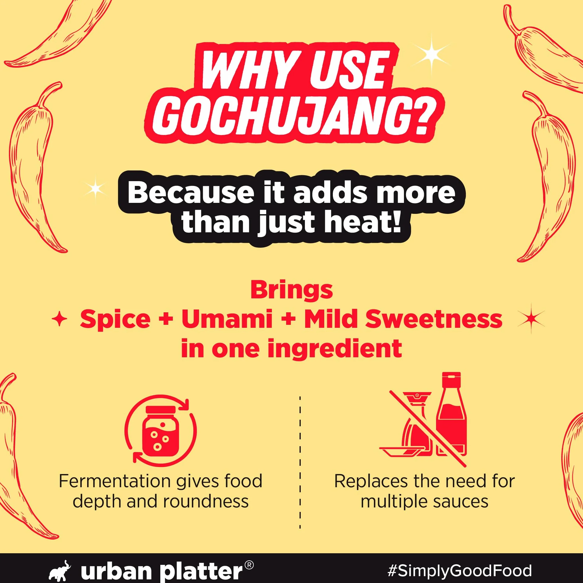 Urban Platter Koreańska pasta Gochujang 500 g (fermentowana pasta chili | pikantno-słodkie umami | na bazie roślin | do Bibimbap i Tteokbokki)