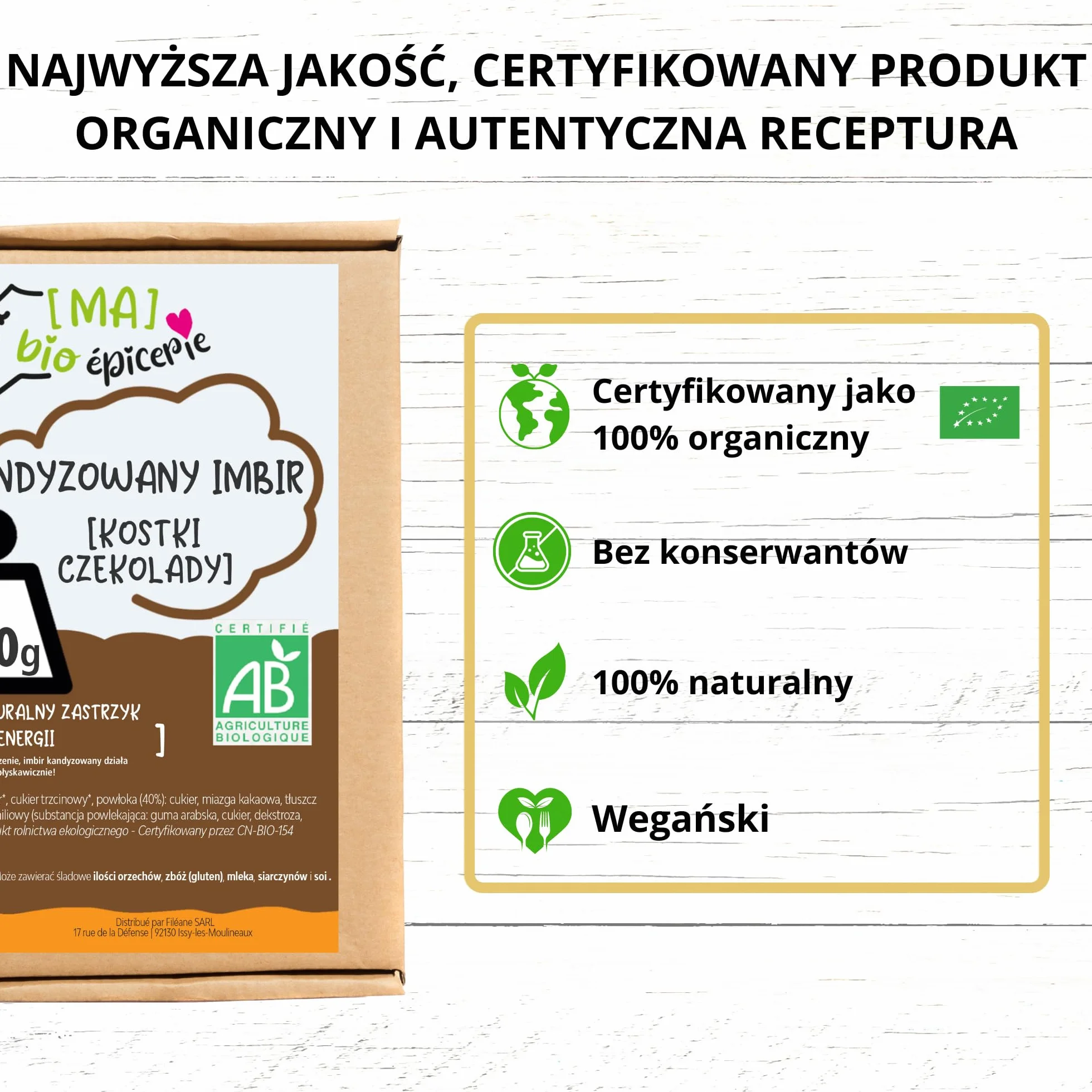 [MA] bio-épicerie | Imbir kandyzowany w kostkach oblany czekoladą | 940G | Pakowane luzem | Certyfikat ekologiczny bio| Najwyższej jakości kandyzowane owoce i czekolada | Bez konserwantów