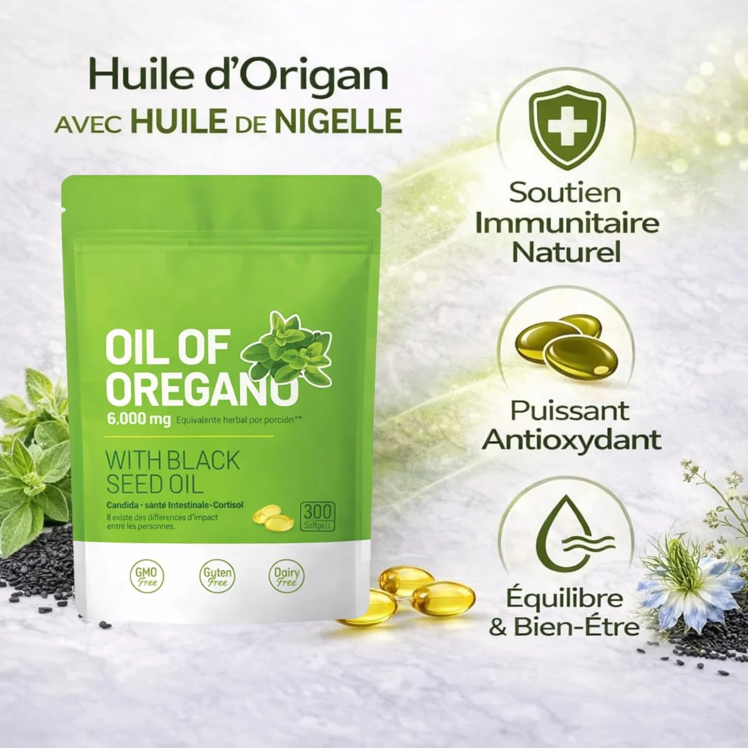 Olej z oregano i olejek z Nigella 300 kapsułek 6000 mg Wysokie stężenie Naturalne wsparcie odporności